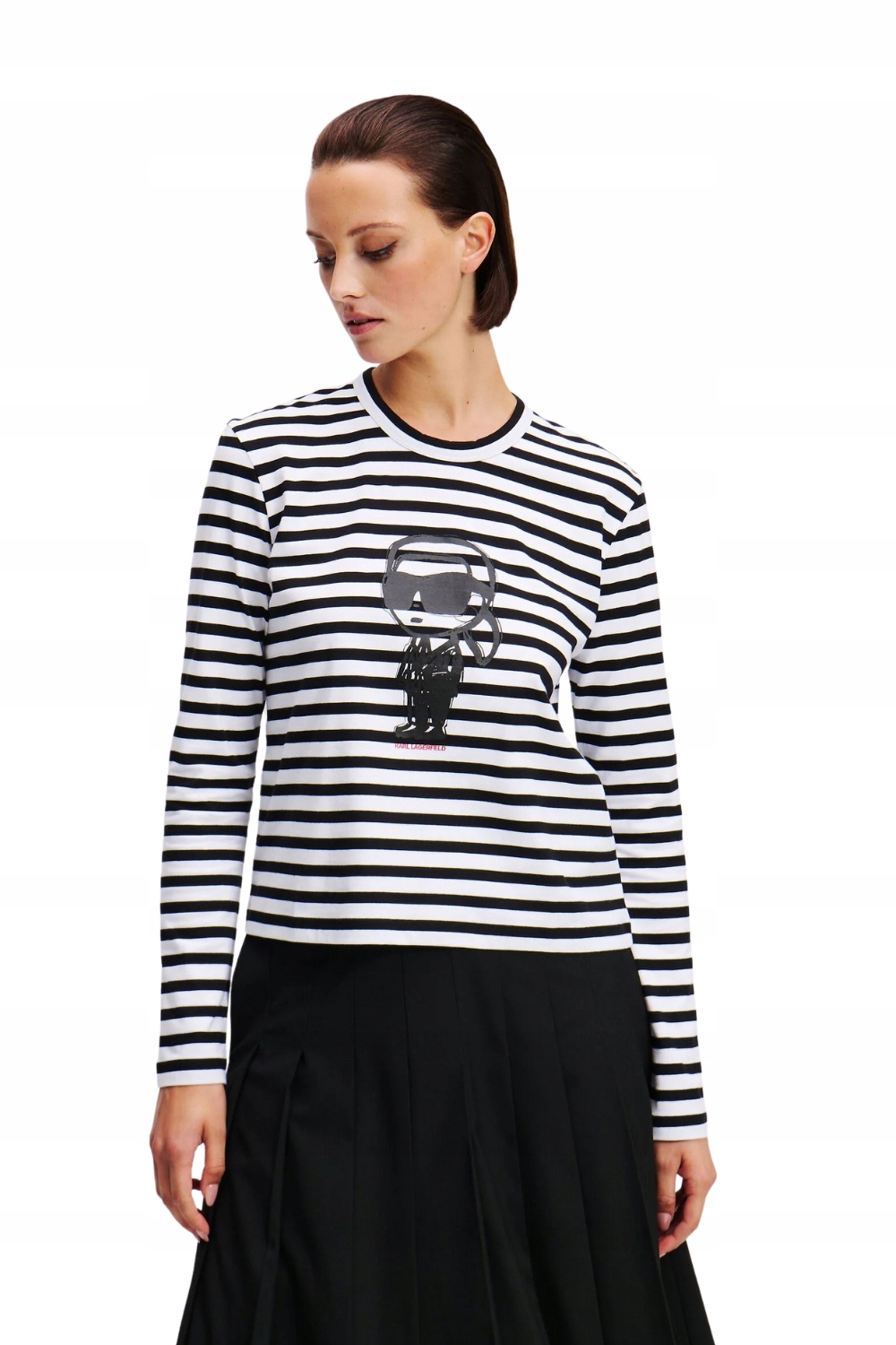 Karl Lagerfeld Černý dámský lonsgleeve Ikon Print Stripe Xs