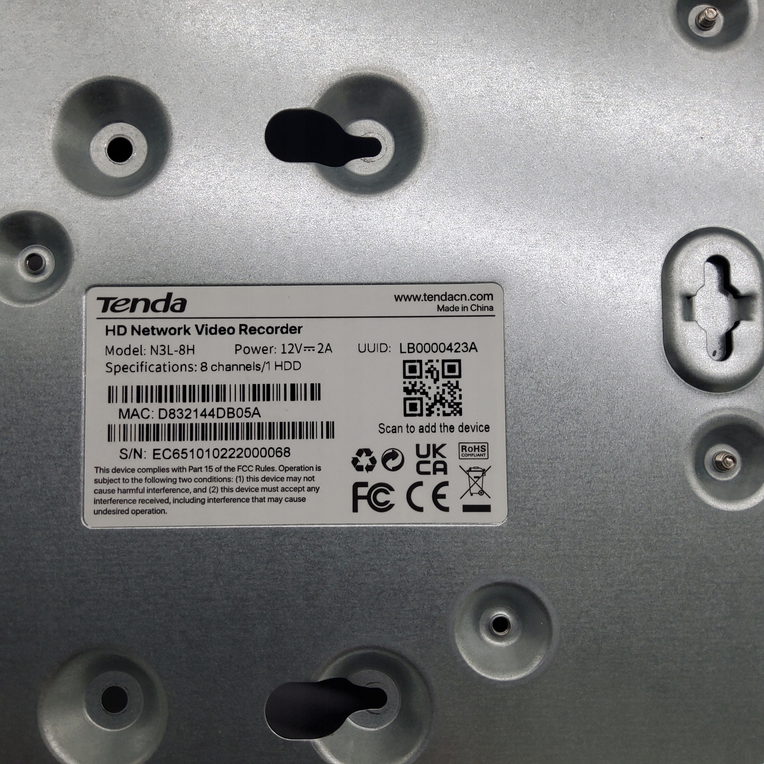 Rejestrator Tenda N3L-8H Liczba obsługiwanych kamer 8