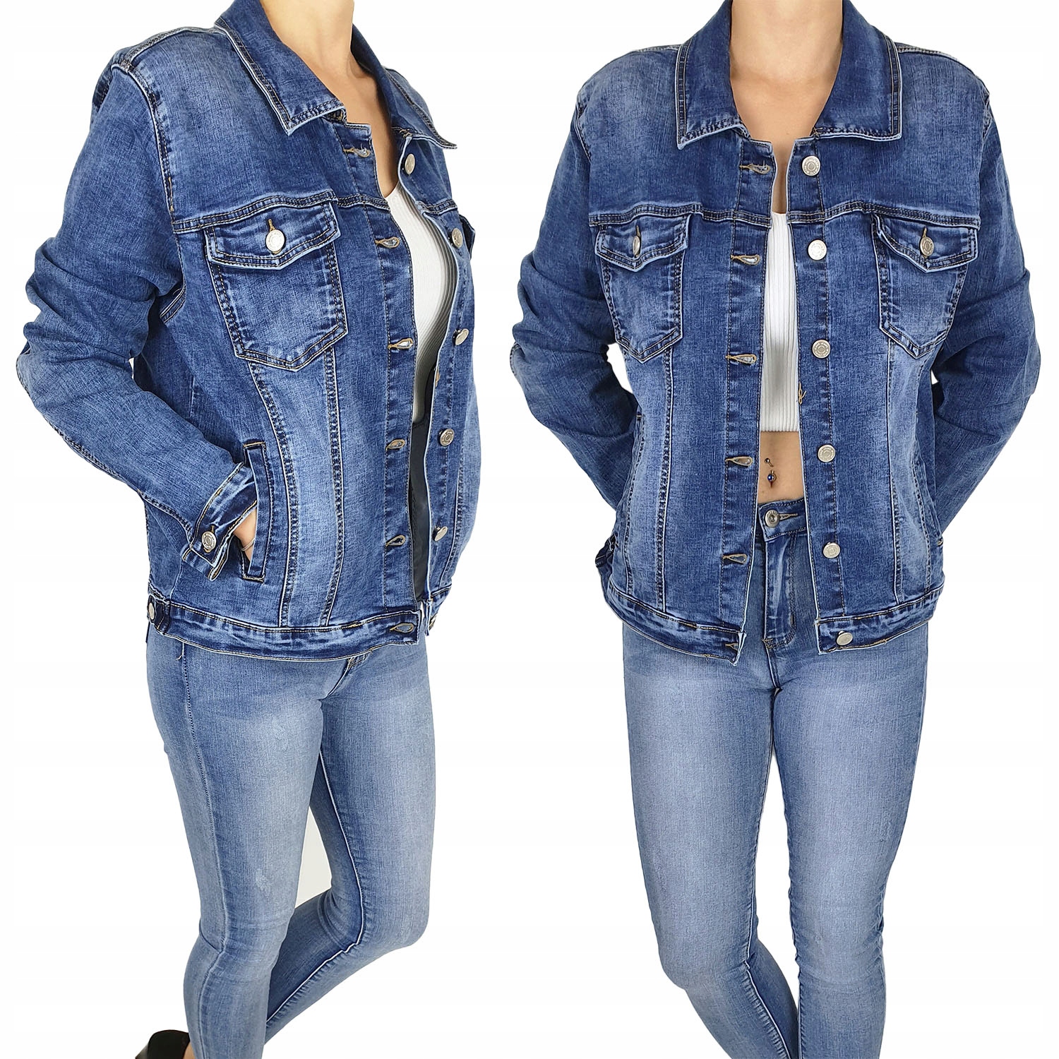 #dámská Katana Džínová Bunda Plus Velikost Blue#