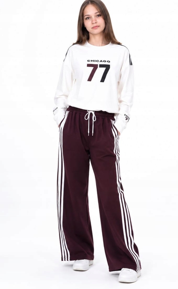 Dres młodzieżowy dziewczęcy szerokie spodnie lampasy oversize 134/140