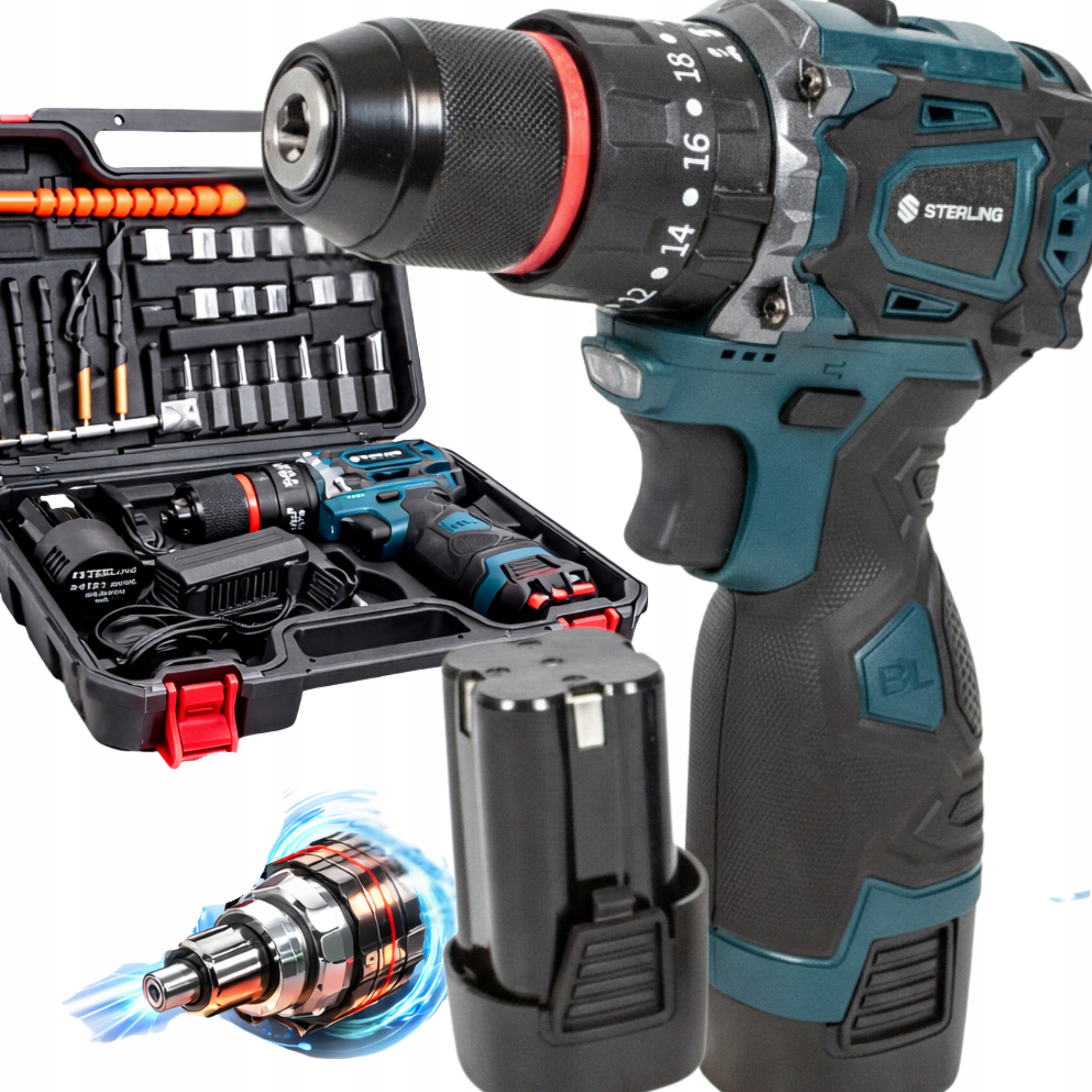 Aku Vrtačka Akumulátorový Příklepový Šroubovák Aku Sada Kufr