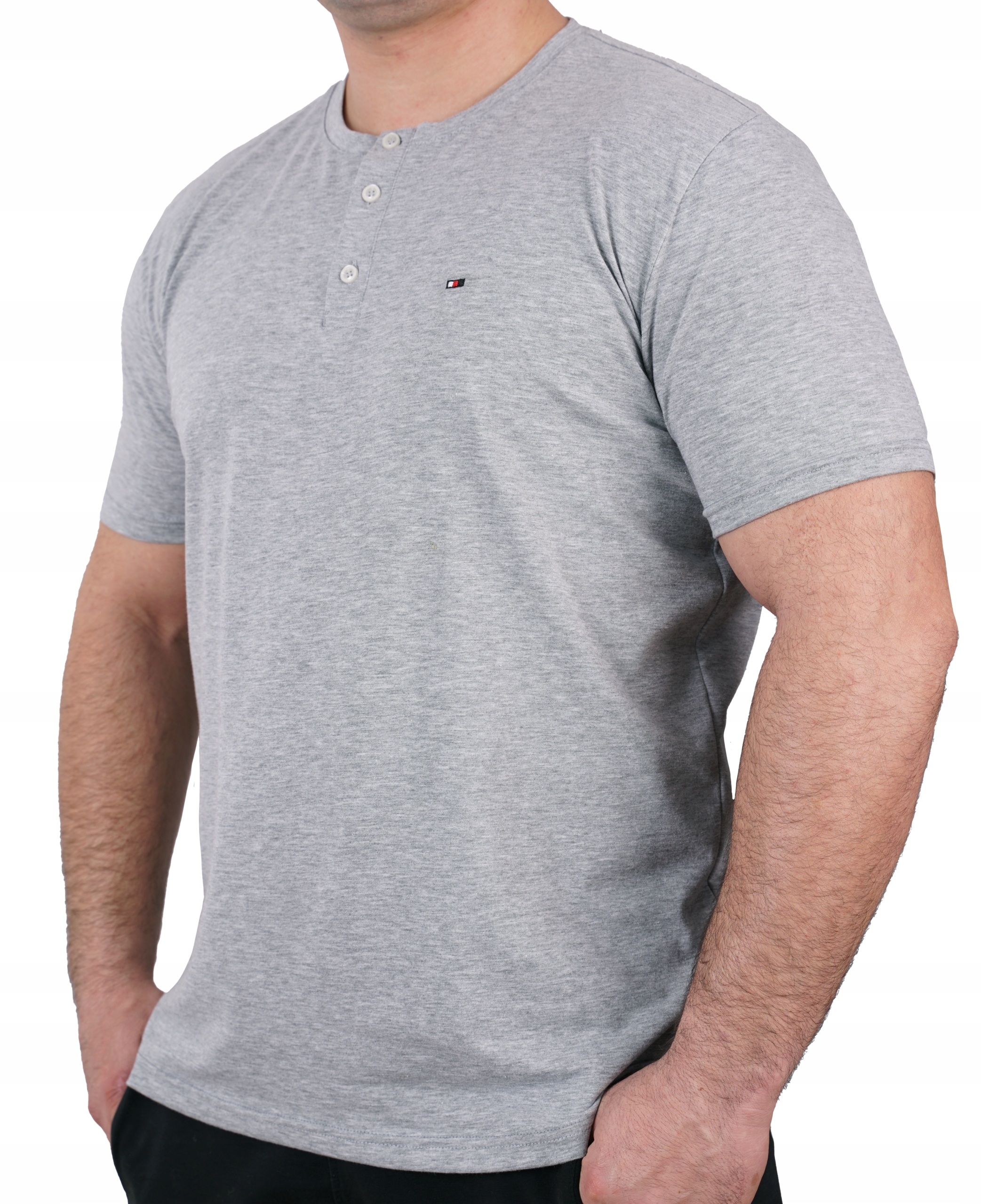 

T-shirt Męski Bawełniany Koszulka Guziki Siwa 2XL
