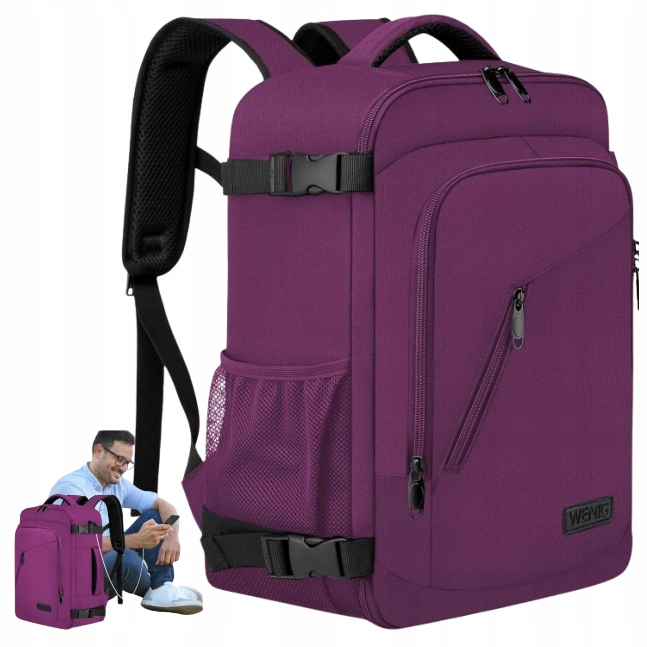 Batoh Do Letadla 40x20x25 cm Příruční Zavazadlo Usb Lila