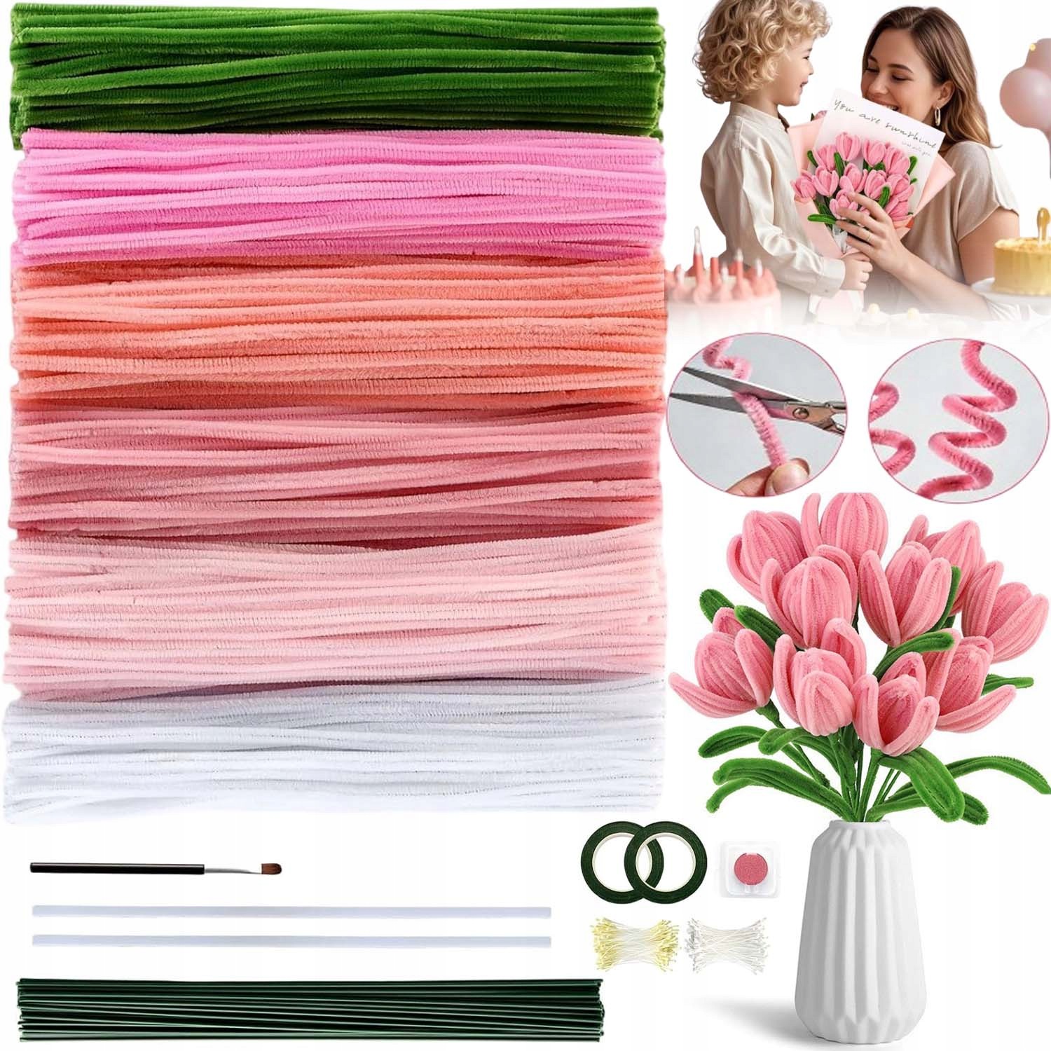 Ozdobné Drátky Kreativní Floristické Nadýchané Barevné Vytěráky 540 Ks