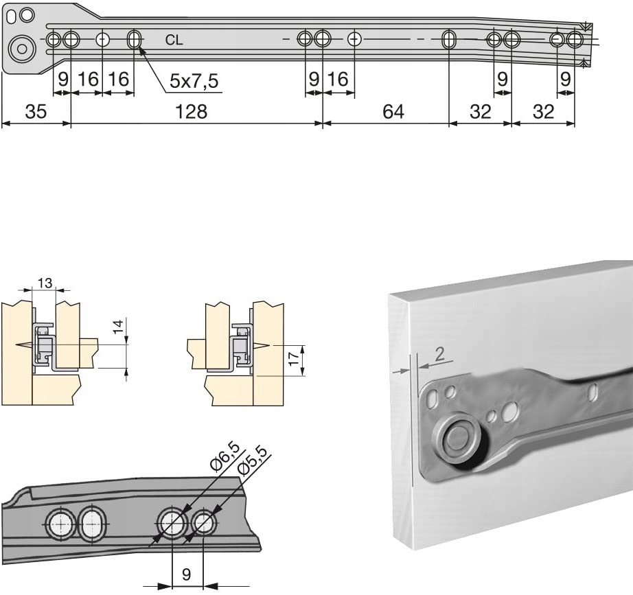 5 KOMPLETÓW Emuca Prowadnic do szuflad 300mm Marka Emuca