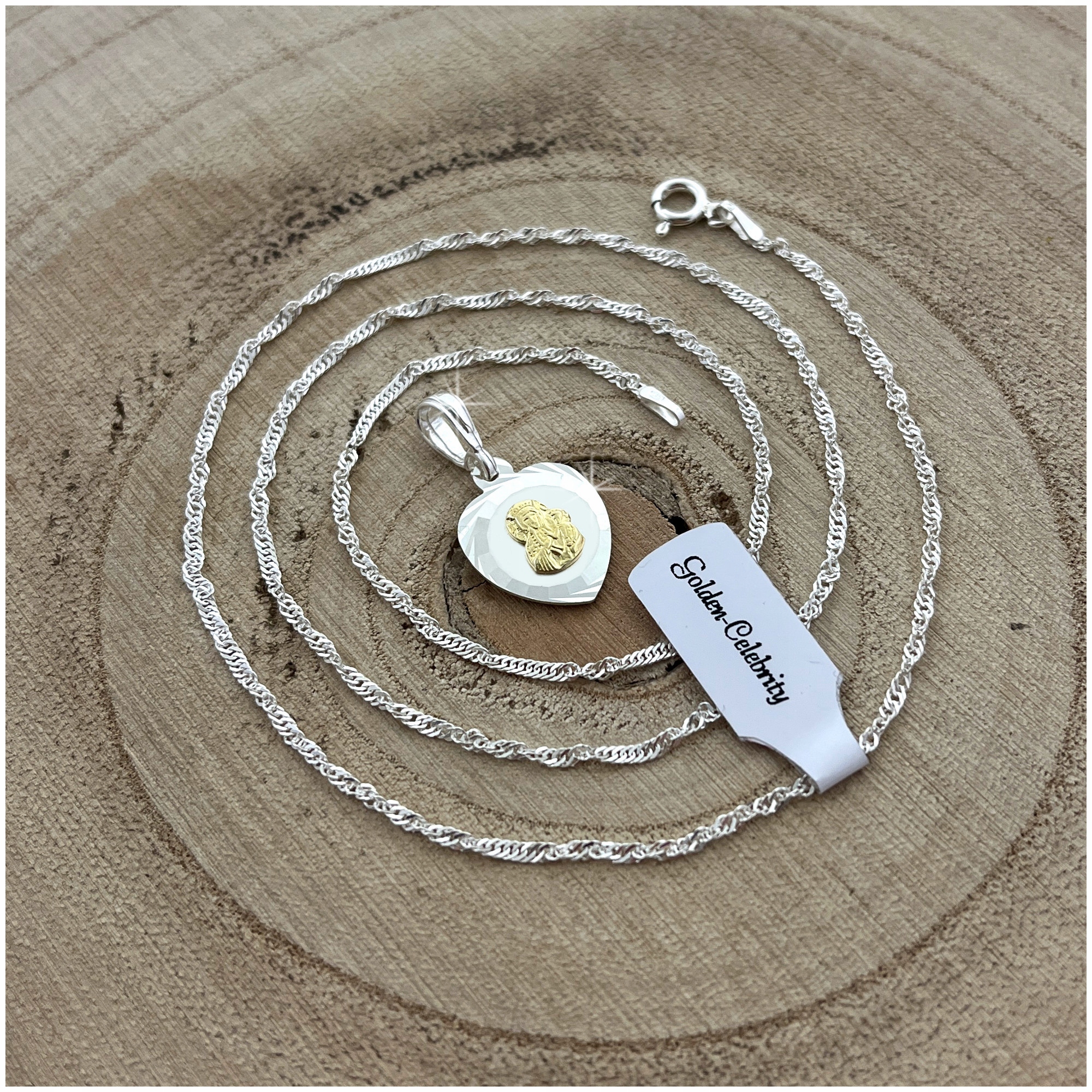 SREBRNY ŁAŃCUSZEK Z POZŁACANYM MEDALIKIEM PR 925 PAMIĄTKA I KOMUNII ŚWIĘTEJ Marka Golden Celebrity