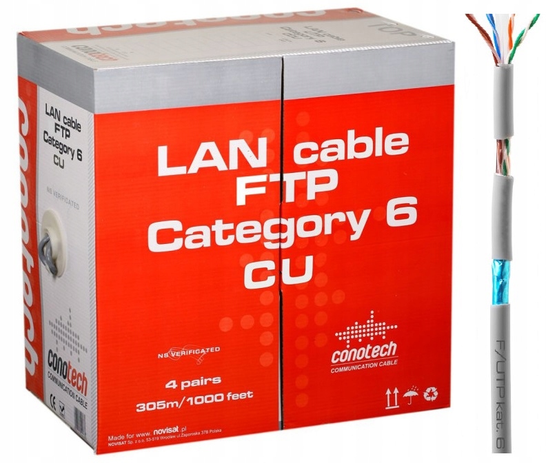 Kabel Przewód Ftp Lan kat. 6 Skrętka Sieciowa Ekranowana 305m Internetowa