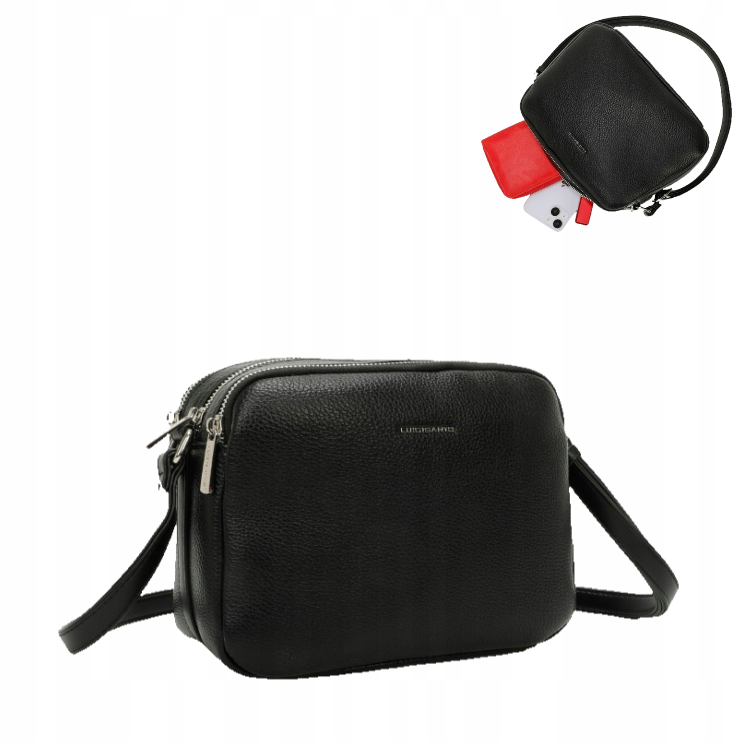 Dámská kabelka přes rameno Tmavě černá Kožená Eko Kůže Luigisanto