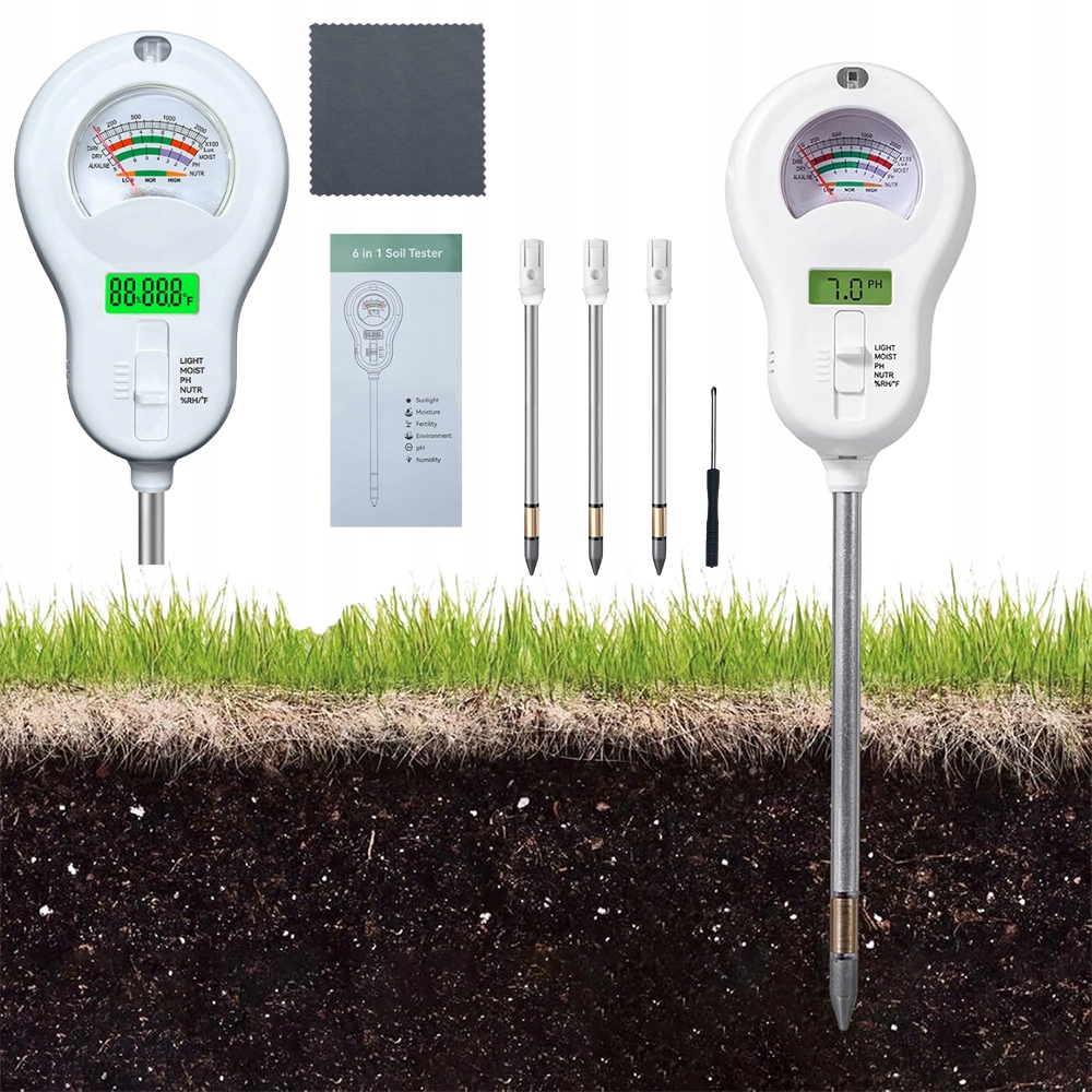 Kyseloměr půdy tester substrátu pH země měřič teploty vlhkost 6v1