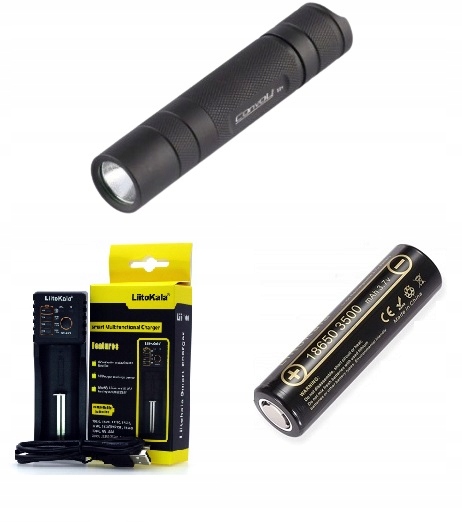 LATARKA CONVOY S2+ T6-4C OGNIWO ŁADOWARKA Liitokala-Lii100 ZESTAW