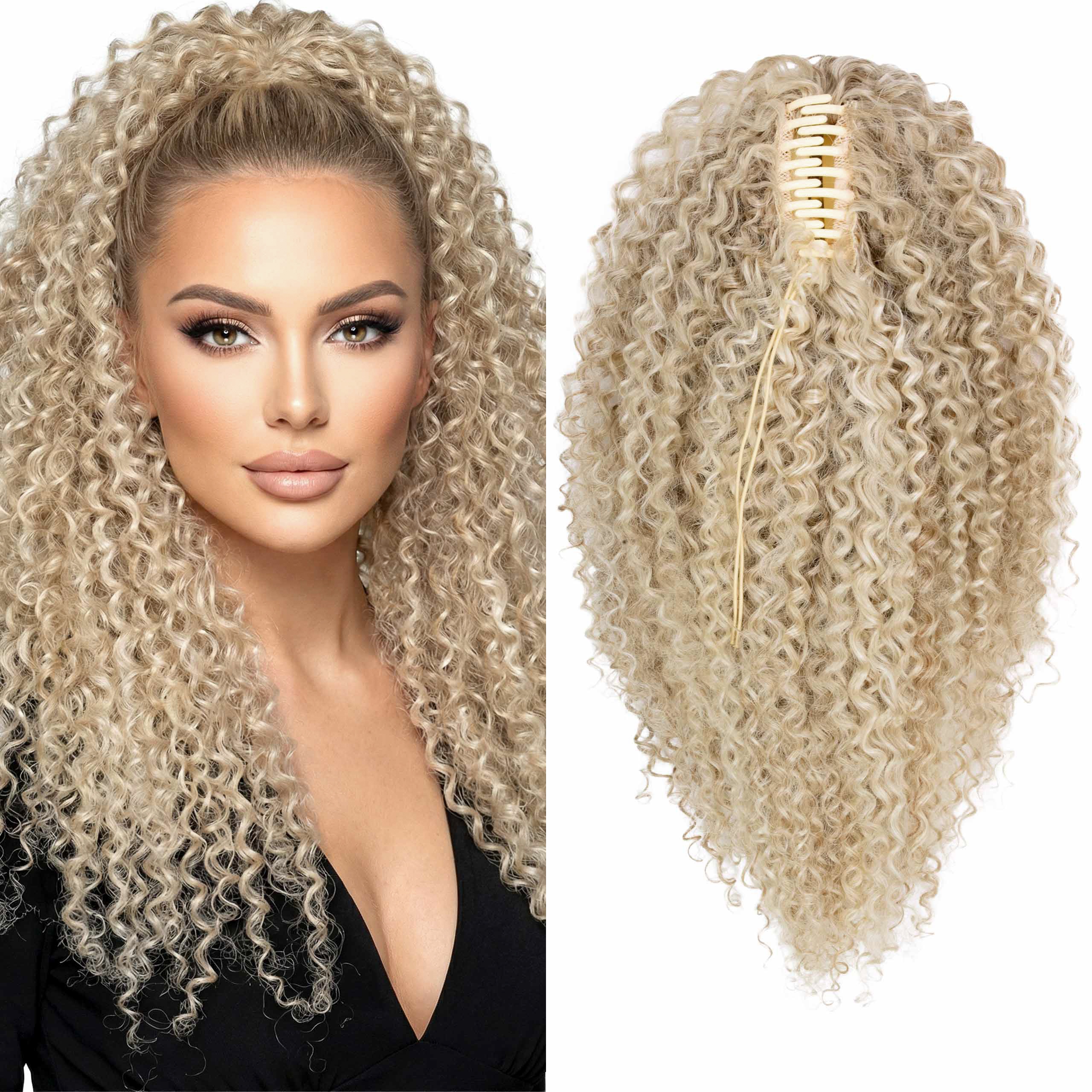 Afrokrab kucyk na klamrze włosy syntetyczne sztuczne Ewa 55cm blond pasemka