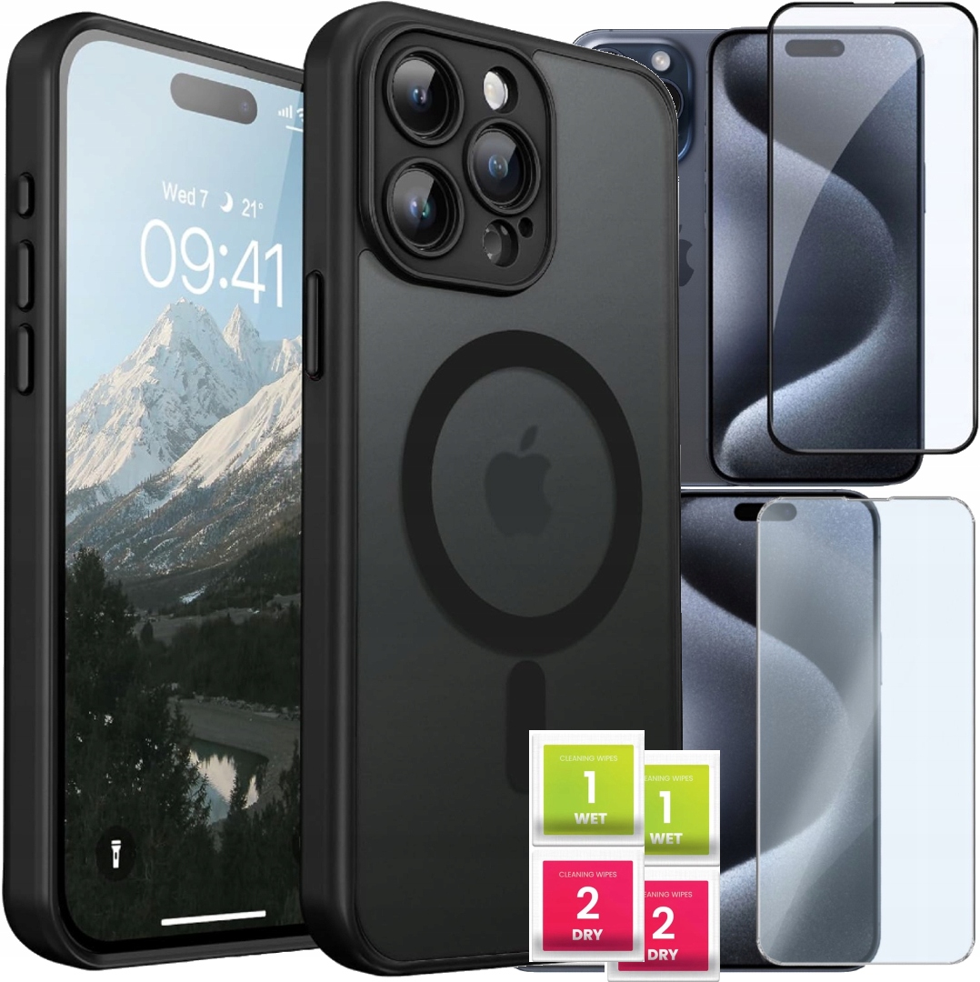 Etui Case Do Iphone 15 Pro Matte Pancerne Ochrona Aparatów 2x Szkło