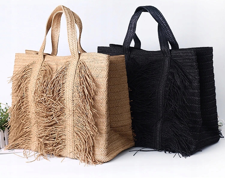 TOREBKA SŁOMKOWA SHOPPER PLAŻOWA BEŻOWA Kolor beżowy