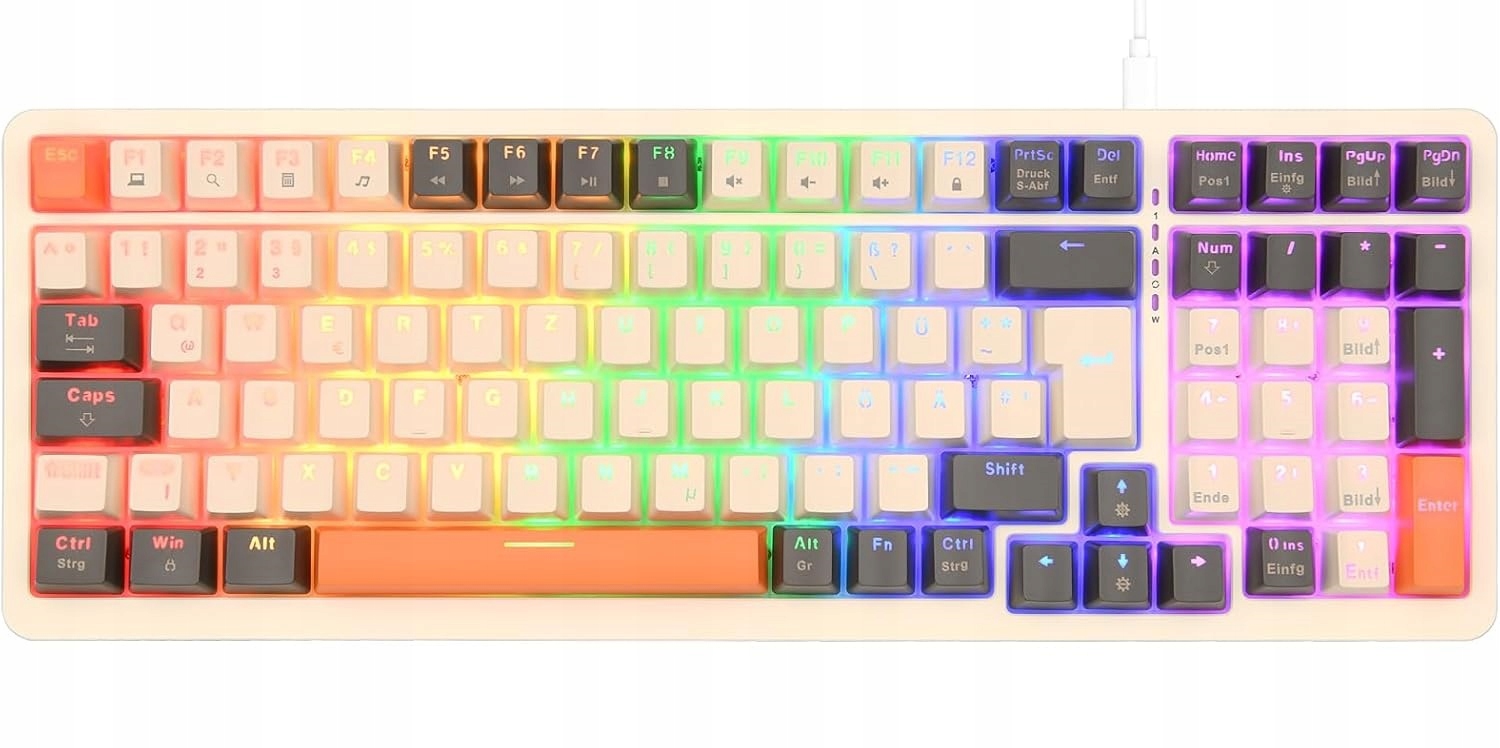 Przewodowa mechaniczna klawiatura do gier Rii RK909 Rgb Usb C układ Qwertz