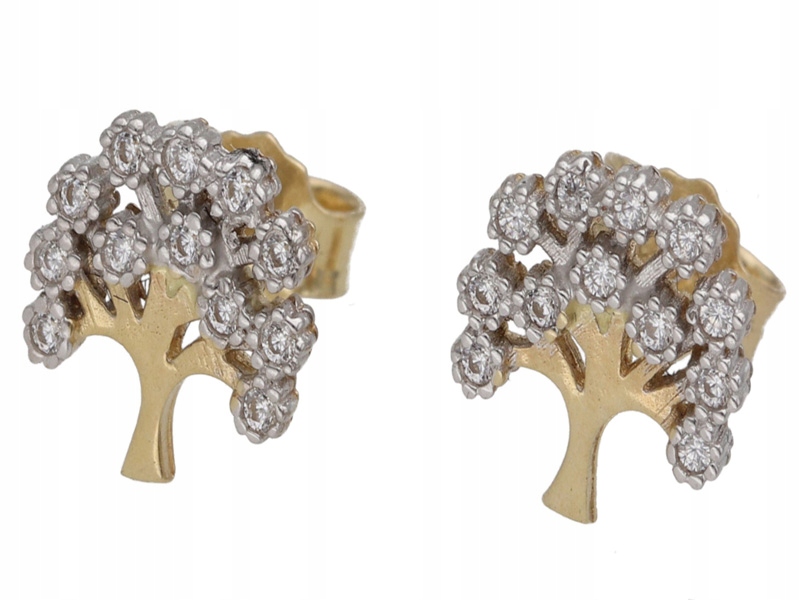 Zlaté náušnice 585 Stromek Se Zirkony 1,43g módní vzor pro ni dárek