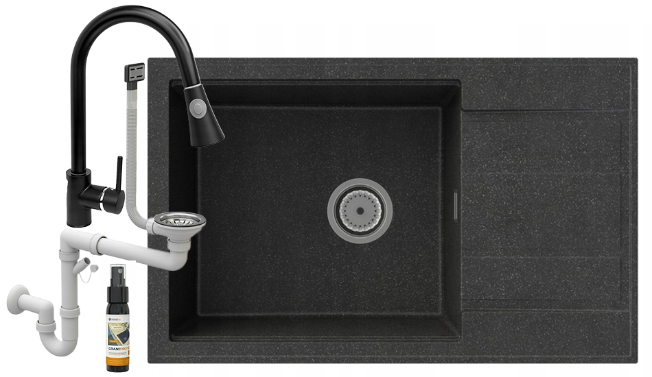 Louis Granitový Jednokomorový Drez S Odkvapkávačom, Sifón, Batéria Snake