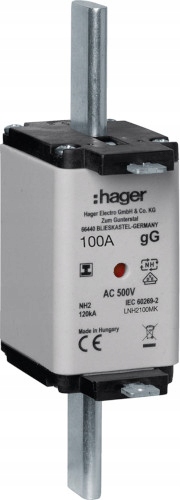 Hager Pojistková vložka nožová NH2 wsk. spodní držák izol. gG 100A 500VAC