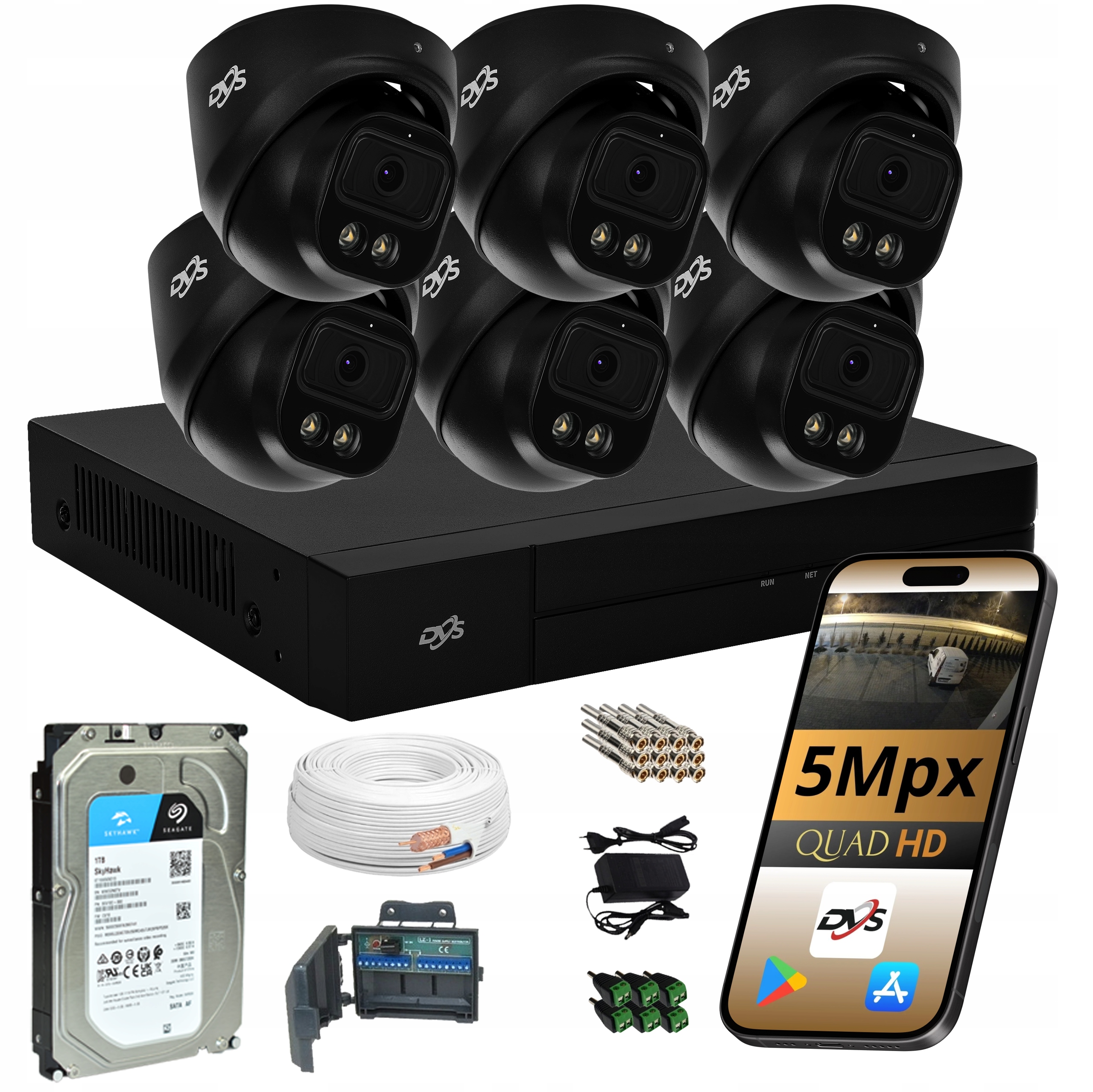 Set Kamera Dual Light 6x Čierna Kamera Na Monitorovanie Disk 1TB Dvs Ir