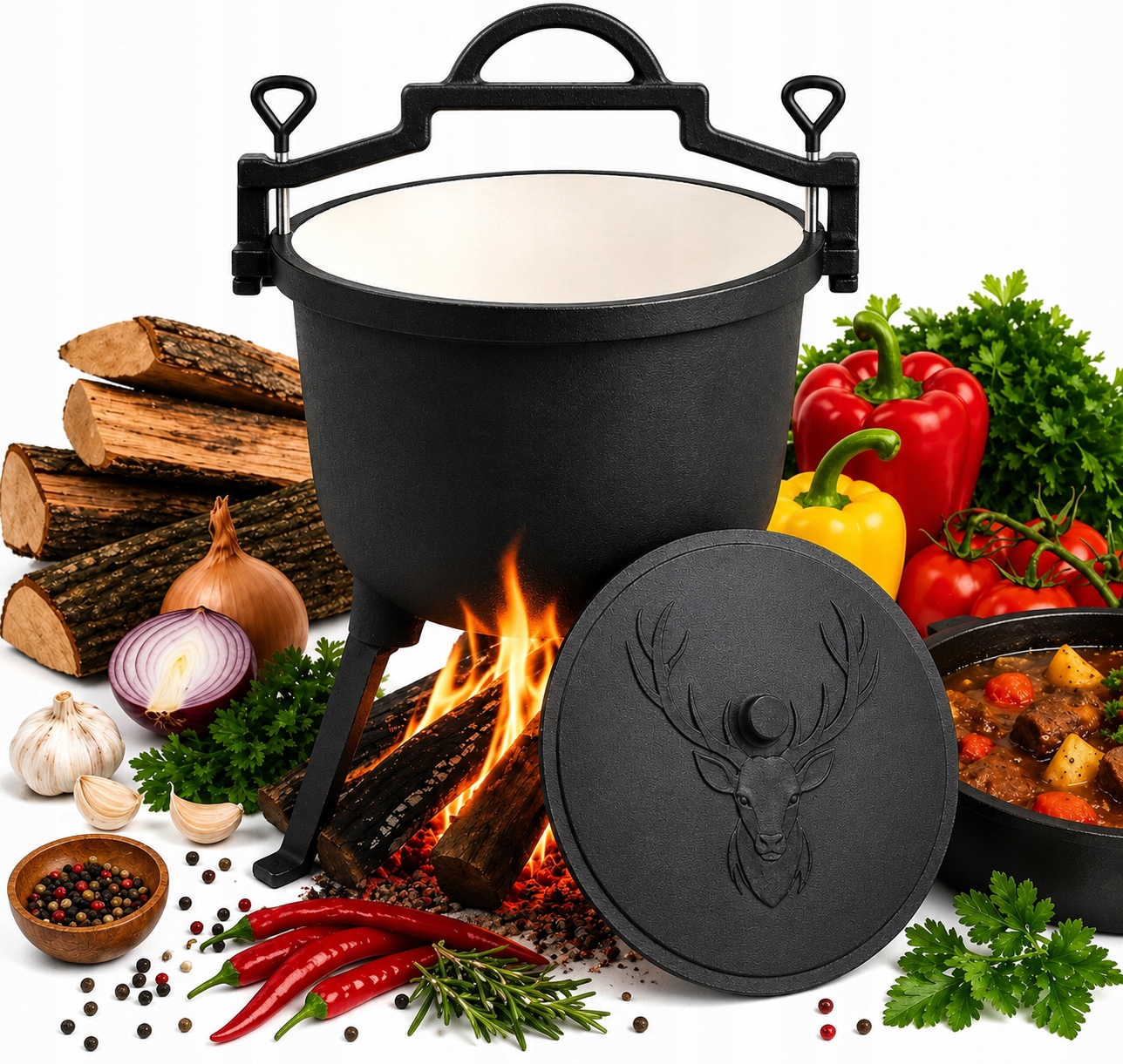 Litinový Kotlík, Smaltovaný Lovecký Hrnec, Maďarský, 15 L Na Oheň