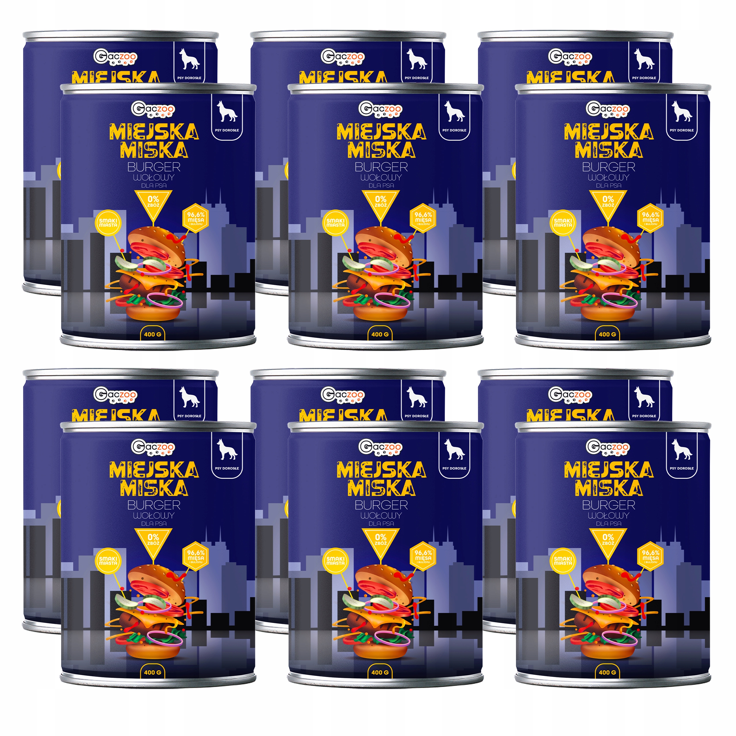 Levně Gaczoo Městská miska bezobilná krmivo pro psy Burger Hovězí 12 x 400 g