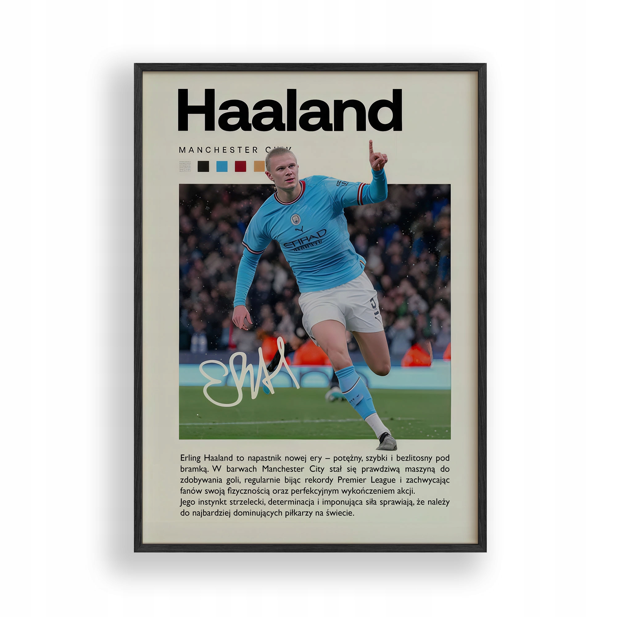 Plakát Haaland Manchester City Obraz Rámeček Dřevěný Černý 30x40 cm