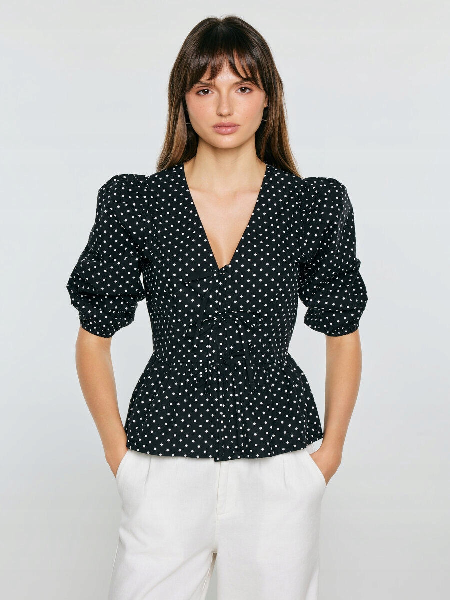 Big Star Bluzka damska z baskinką w kropki czarna Sori 906 M