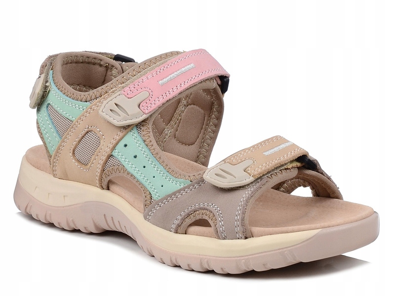 Sandały damskie sportowe skórzane Unisoft 57 na rzepy trekkingowe beżowe 41