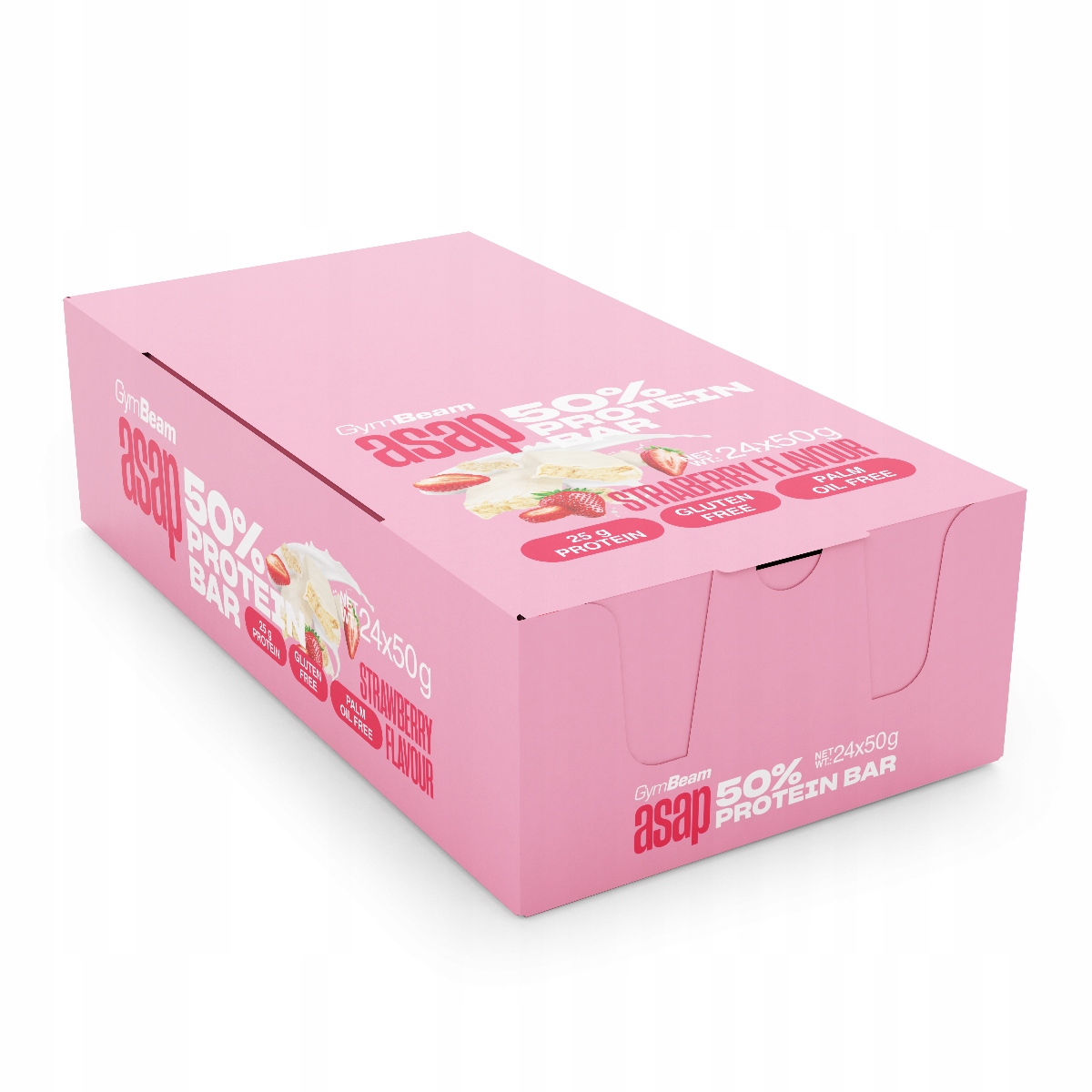 Baton Proteinowy Asap 50% Bez Glutenu I Cukru GymBeam truskawka 24 x 50 g