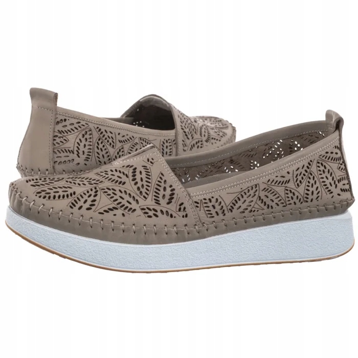Boty Mokasíny Kožené ažurové polobotky Dámské Venezia Béžové