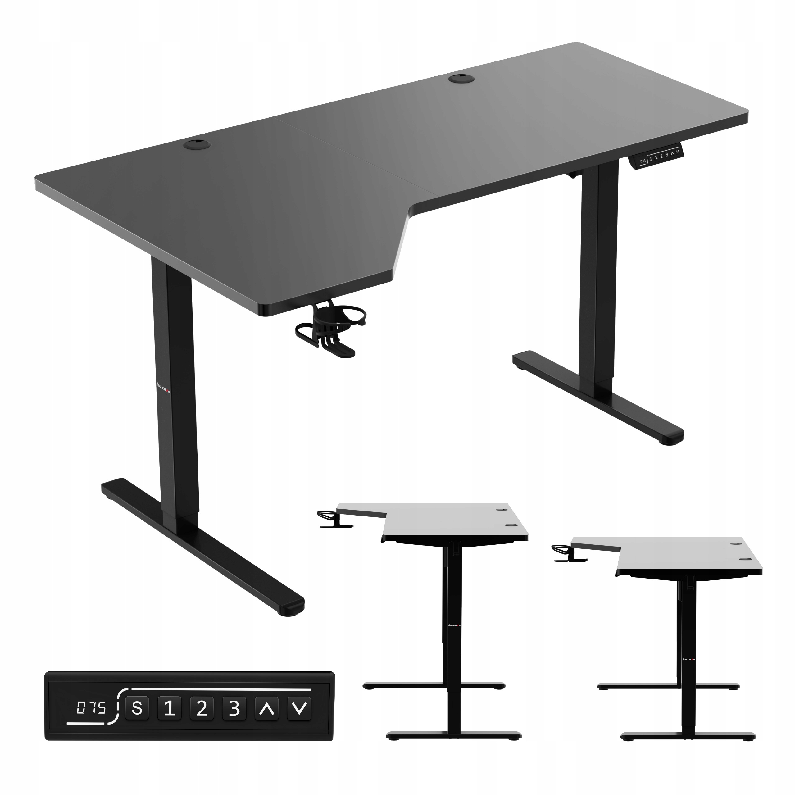 Elektrický herní stůl Huzaro černý, počítačově nastavitelný, Usb C