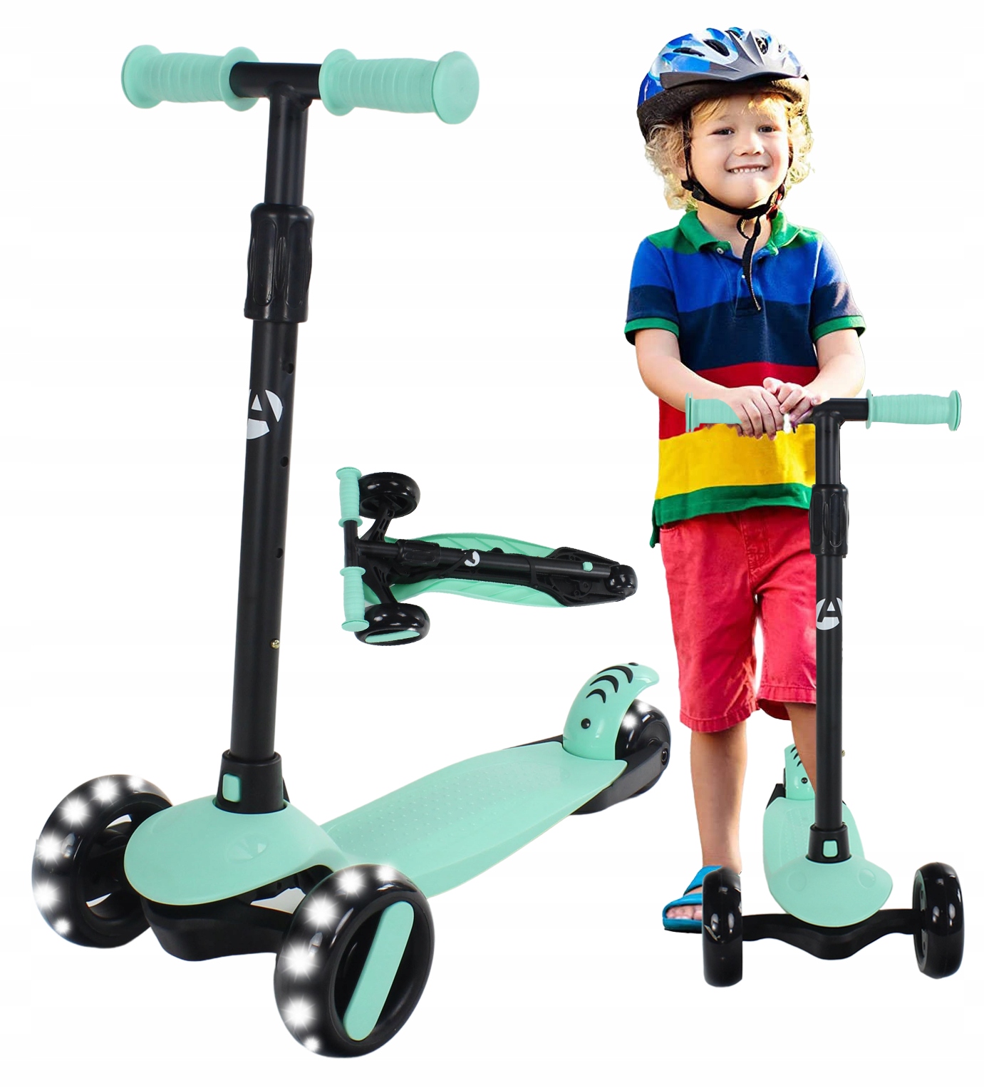 HULAJNOGA TRÓJKOŁOWA BALASTOWA SKŁADANA ŚWIECĄCE koła REGULOWANA KIEROWNICA