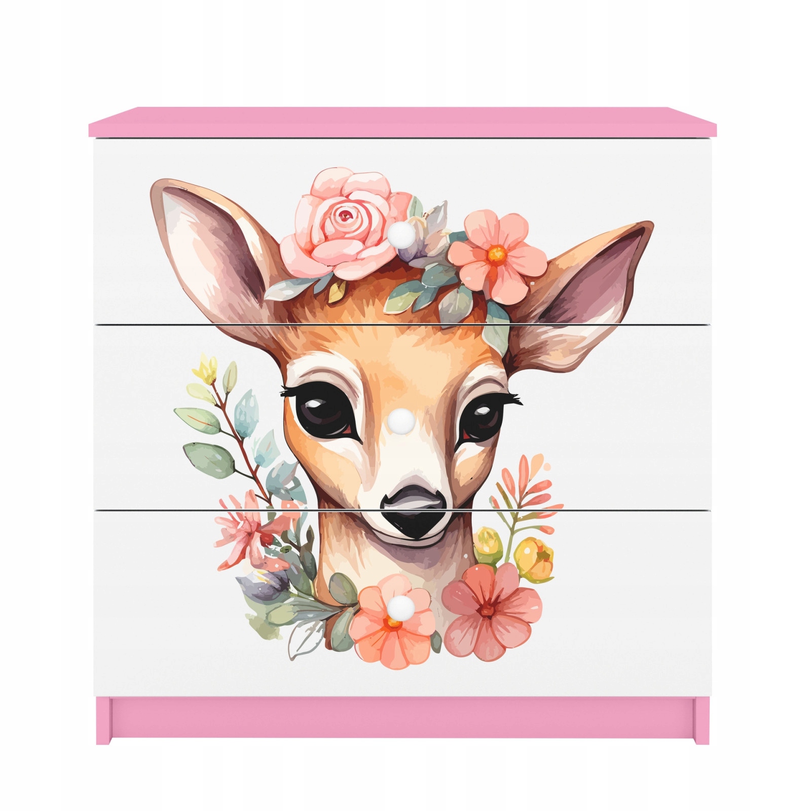Komoda Babydreams růžová grafika Bambi 80 cm
