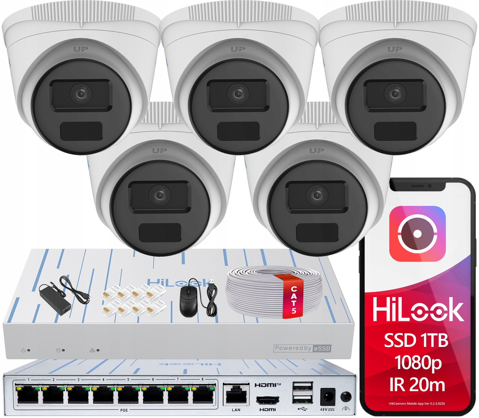 Sada Ip monitorování pro rozšíření 5 kamer Fhd Ssd rekordér 1TB 8CH PoE