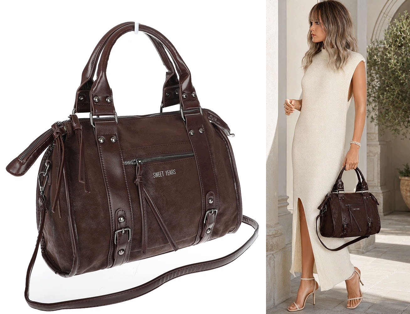 Dámská shopper kabelka kufřík elegantní taška do práce WS518 Čokoládová