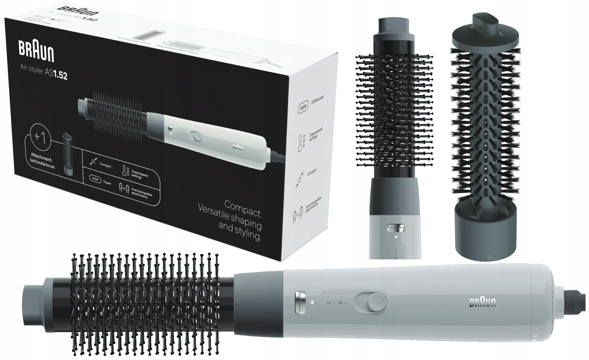 Lokówko-suszarka do włosów 3 prędkości 300W 2 końcówki zimny nadmuch