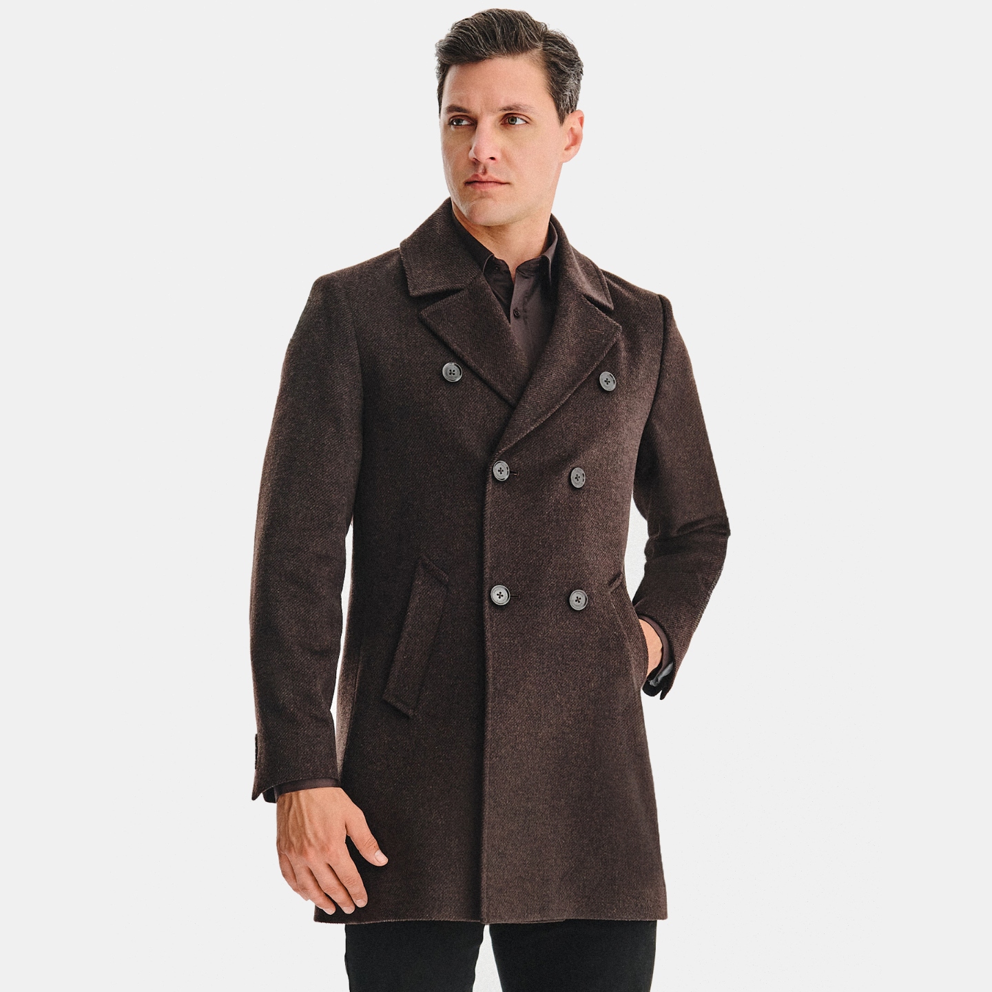 Elegantní dvouřadý pánský kabát v hnědé barvě Pako Lorente vel 58