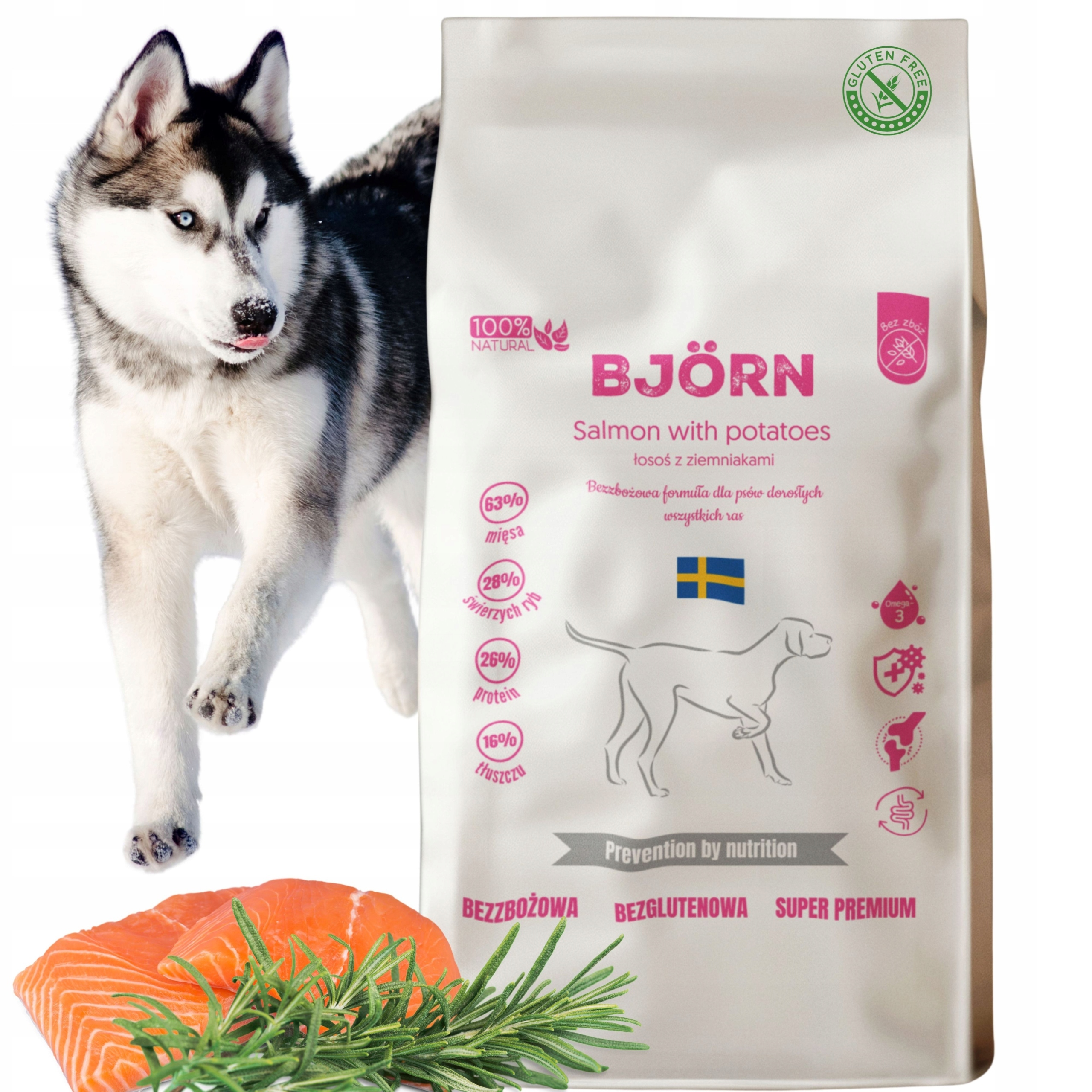Levně Suché krmivo pro psy Bjorn s lososem, bez obilovin, Dog Care Adult 10 kg