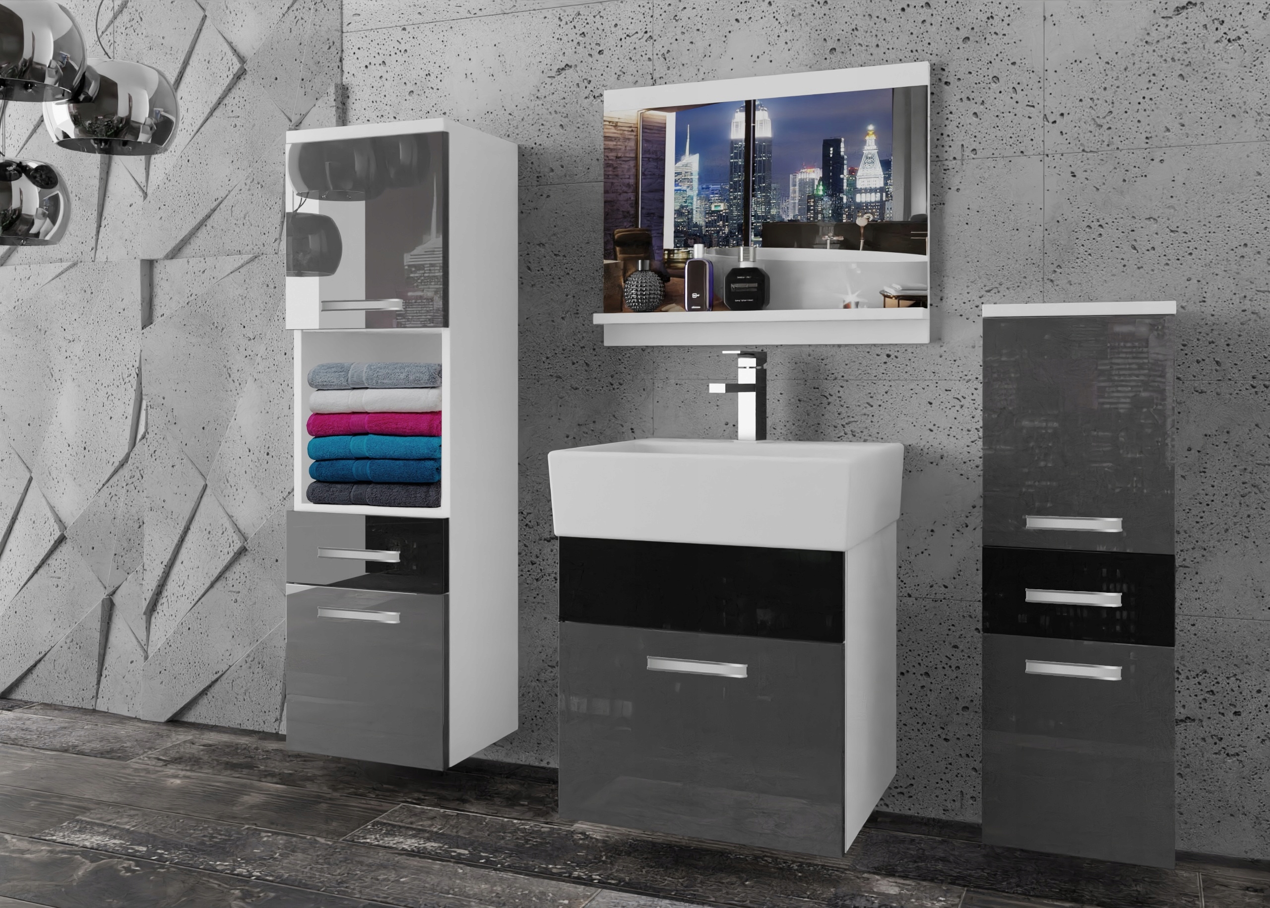 Meble łazienkowe z LUSTREM z UMYWALKĄ POŁYSK Liczba elementów w zestawie 3