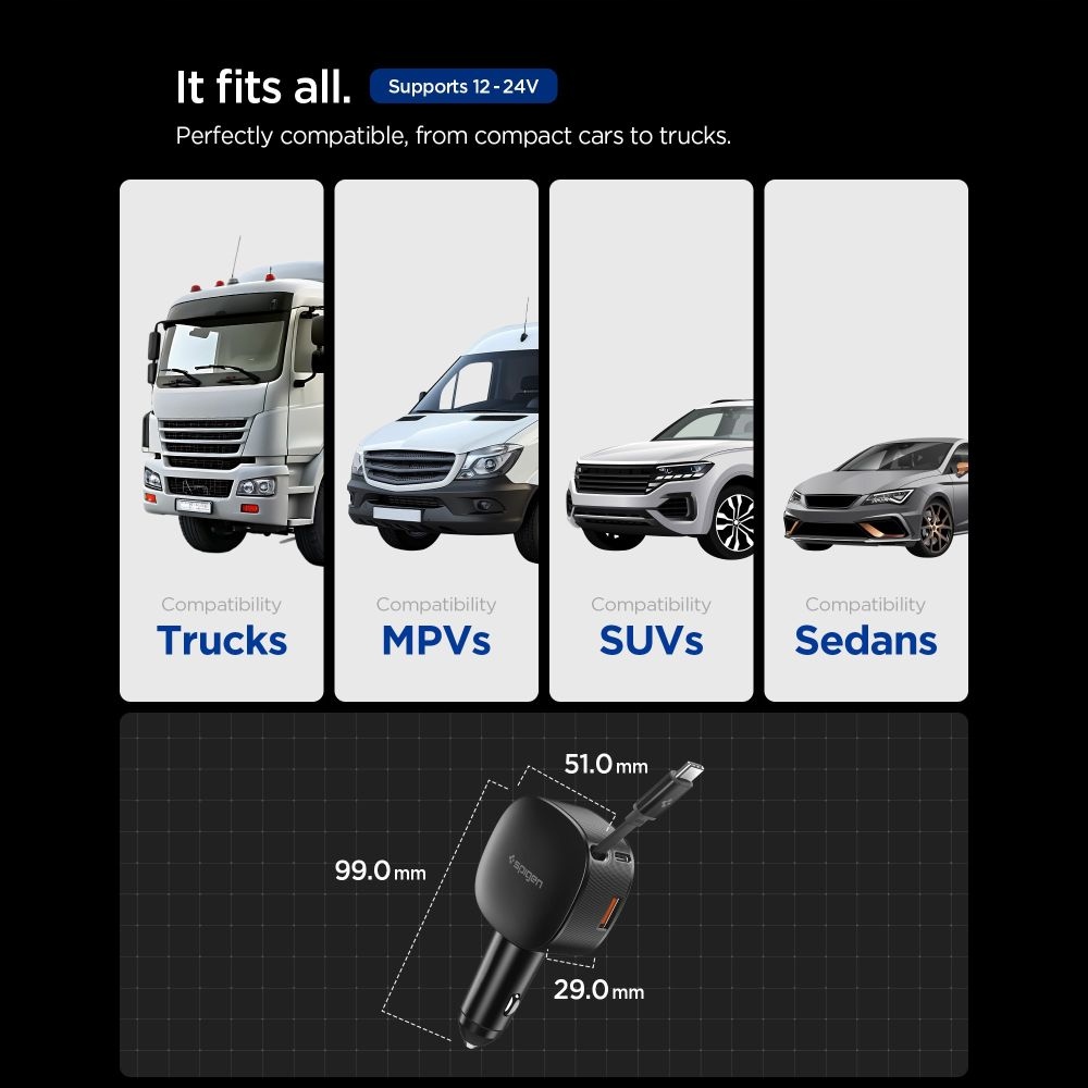 Spigen Rychlá Nabíječka Do Auta Automobilová Rozbalovací Navíjecí Kabel