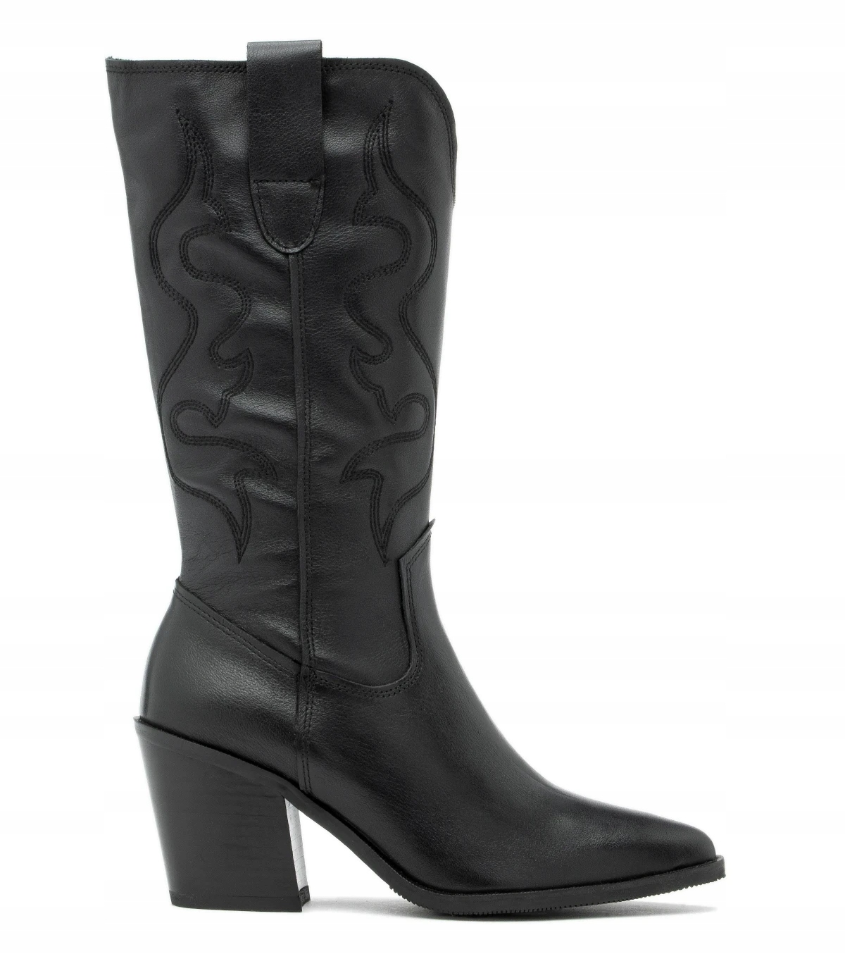 Kozačky Kovbojské Boty Vysoké Dámské Černé Z Lícové Kůže Na Podpatku Ryłko 40