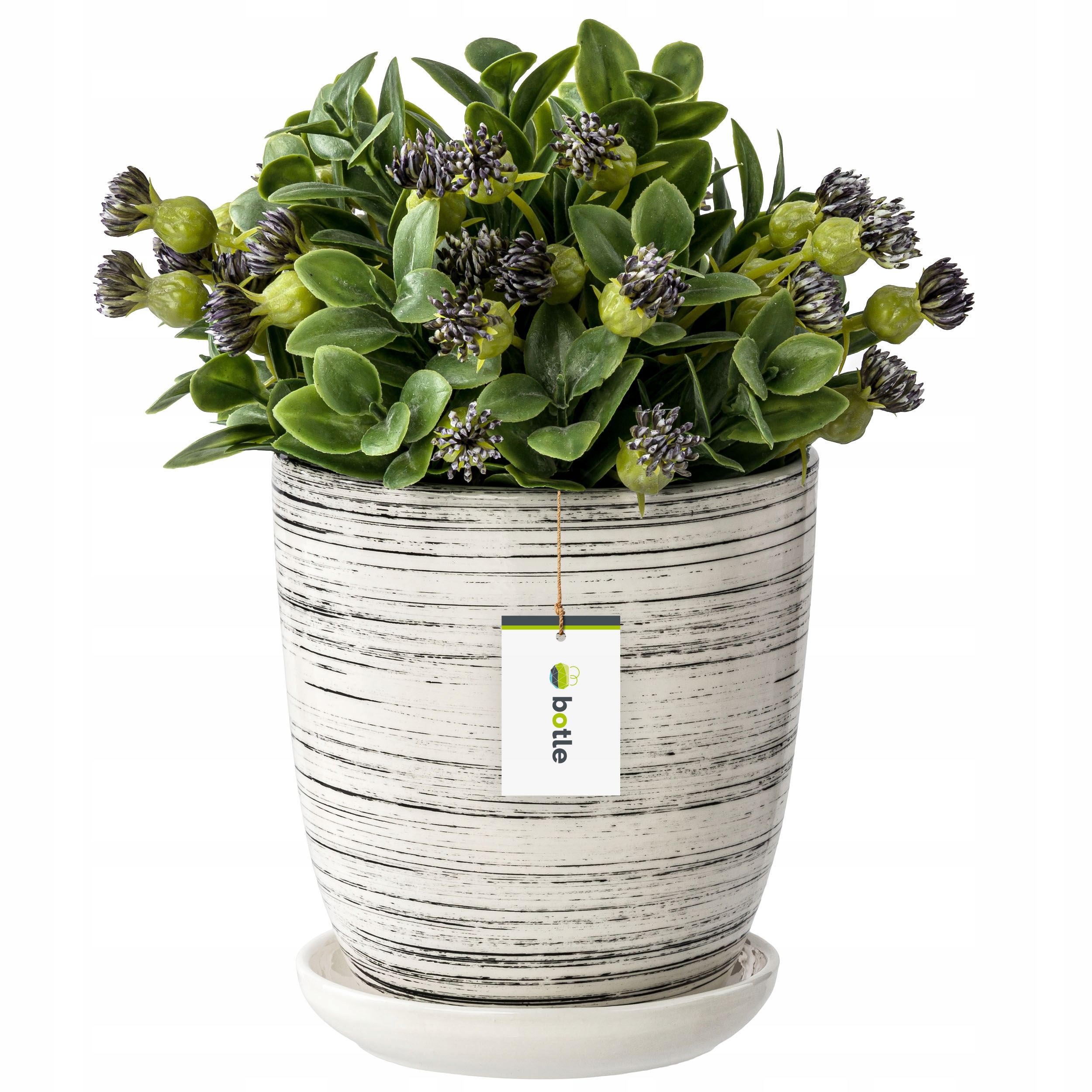 Doniczka ceramiczna ø32cm z podstawką biały czarny