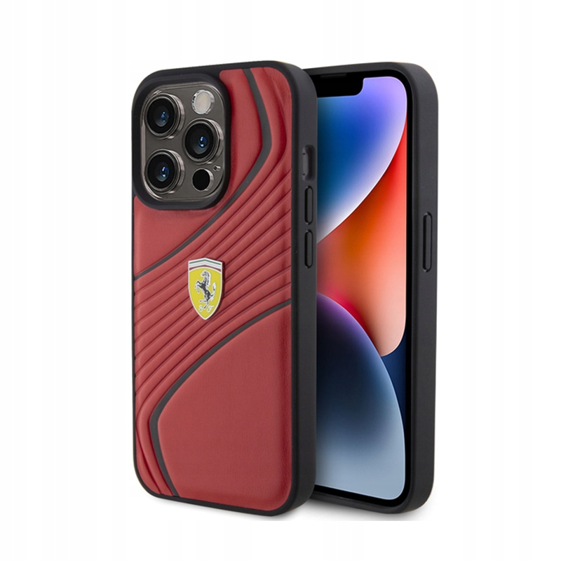 Ferrari Twist Metal Logo Pouzdro pro iPhone 15 Pro (červené)