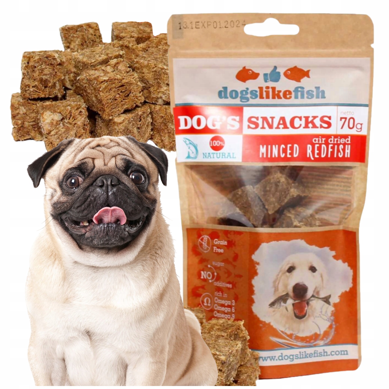 Kostky S Okounem Pro Psa Dogslikefish 1000 G