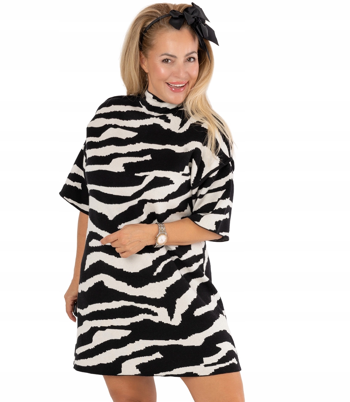 Trapézová Šaty Pletená pologolfová vzor Mini Volná s unisize vzorem