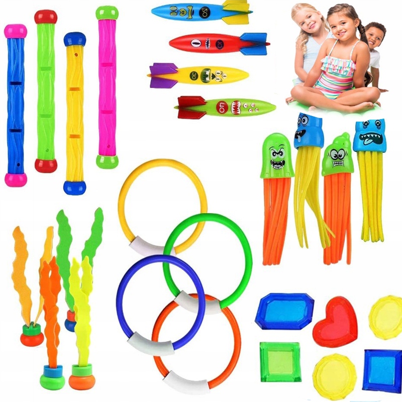 ZABAWKI DO WODY BASENU ZESTAW DO NURKOWANIA LATO Z MEDUZY I RAKIETA 26SZT