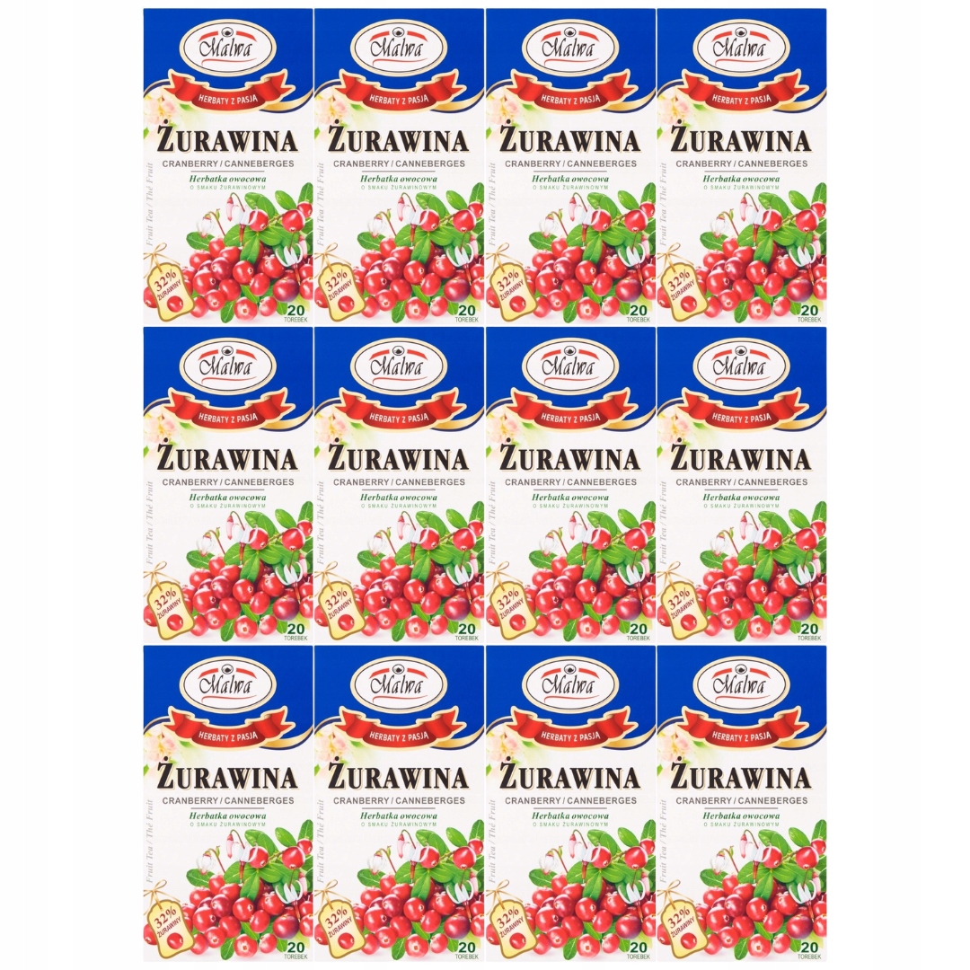 Brusinkový ovocný brusinky Malwa 40 g (20 x 2 g) x 12 kusů