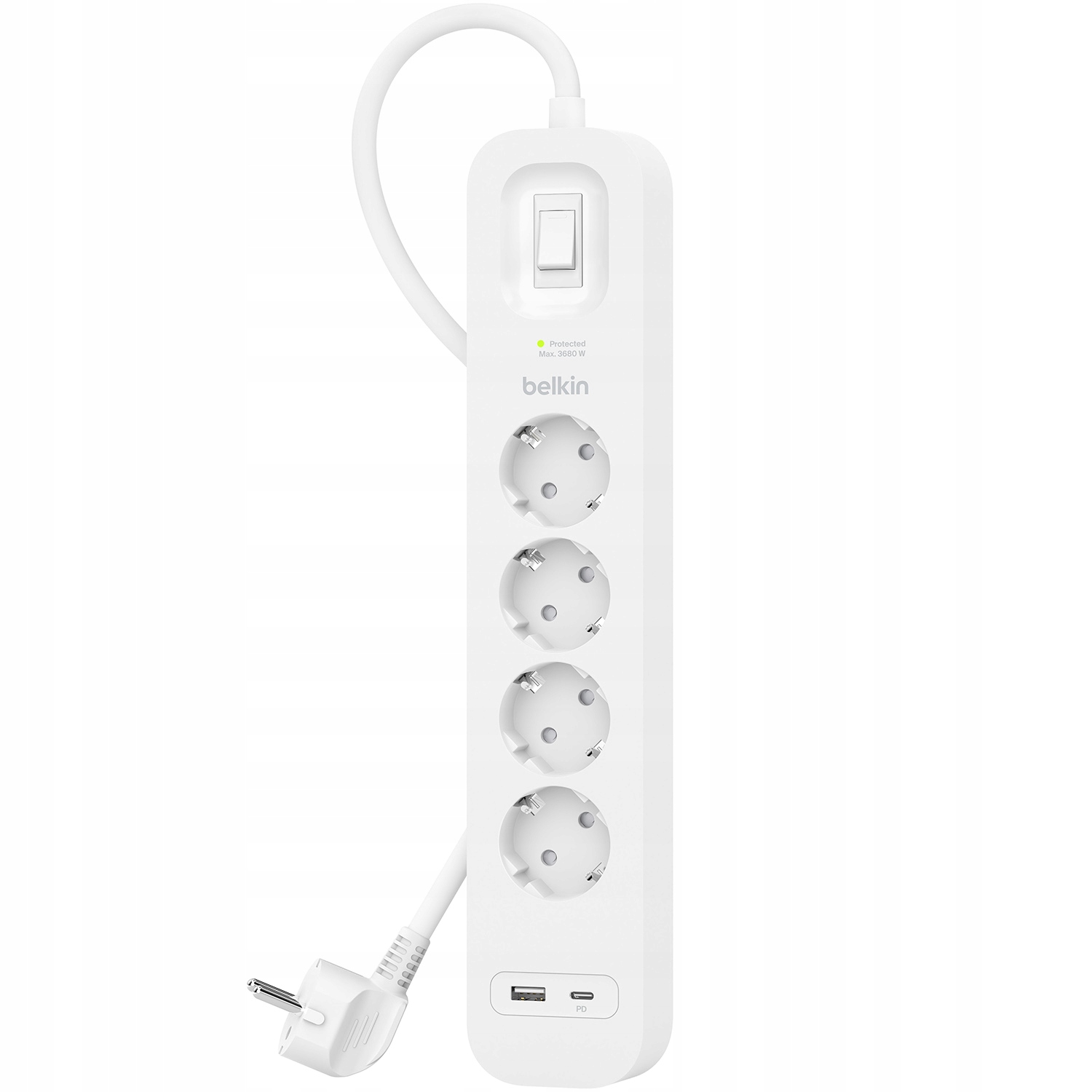 Listwa antyprzepięciowa 525J Belkin Surge, Usb-c Usb-a 4x Ac Eu Schuko