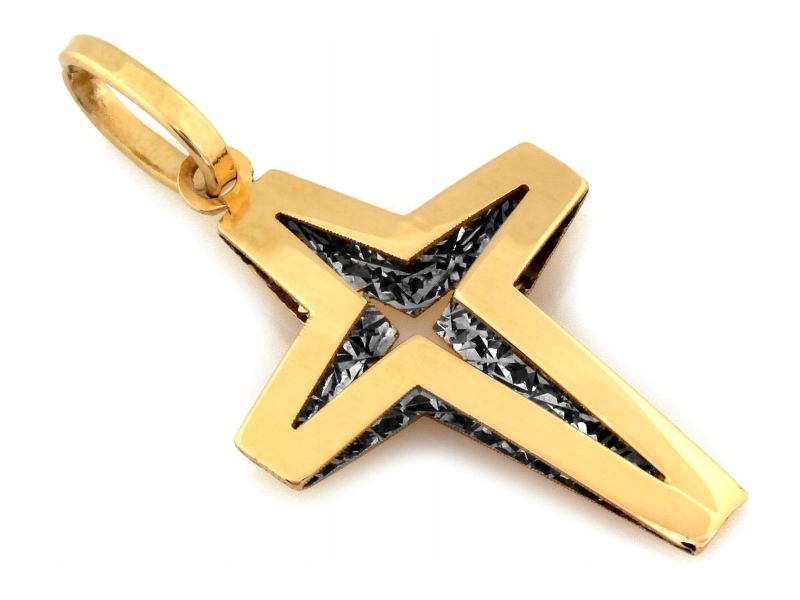 Přívěsek Křížek Zlatý 585 Jemný Rhodiovaný 0.73g Bílý a Žlutý Zlatý