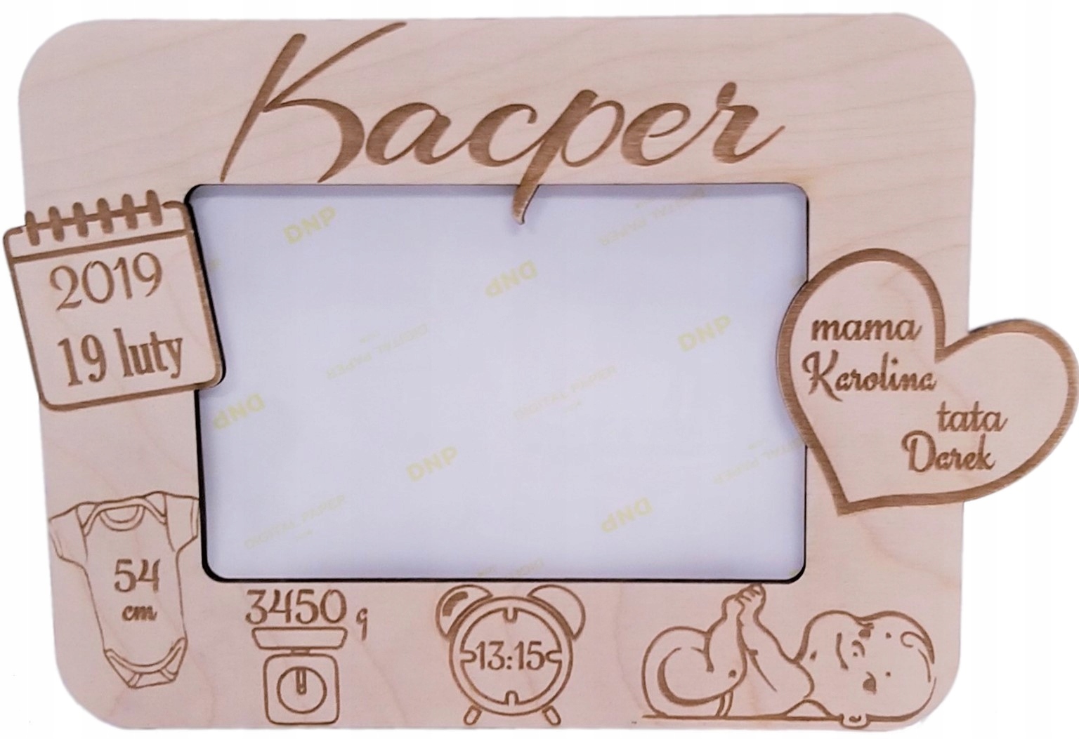 METRYCZKA Ramka na zdjęcie Prezent na Chrzest Roczek Dziadków Grawer Szerokość produktu 22 cm