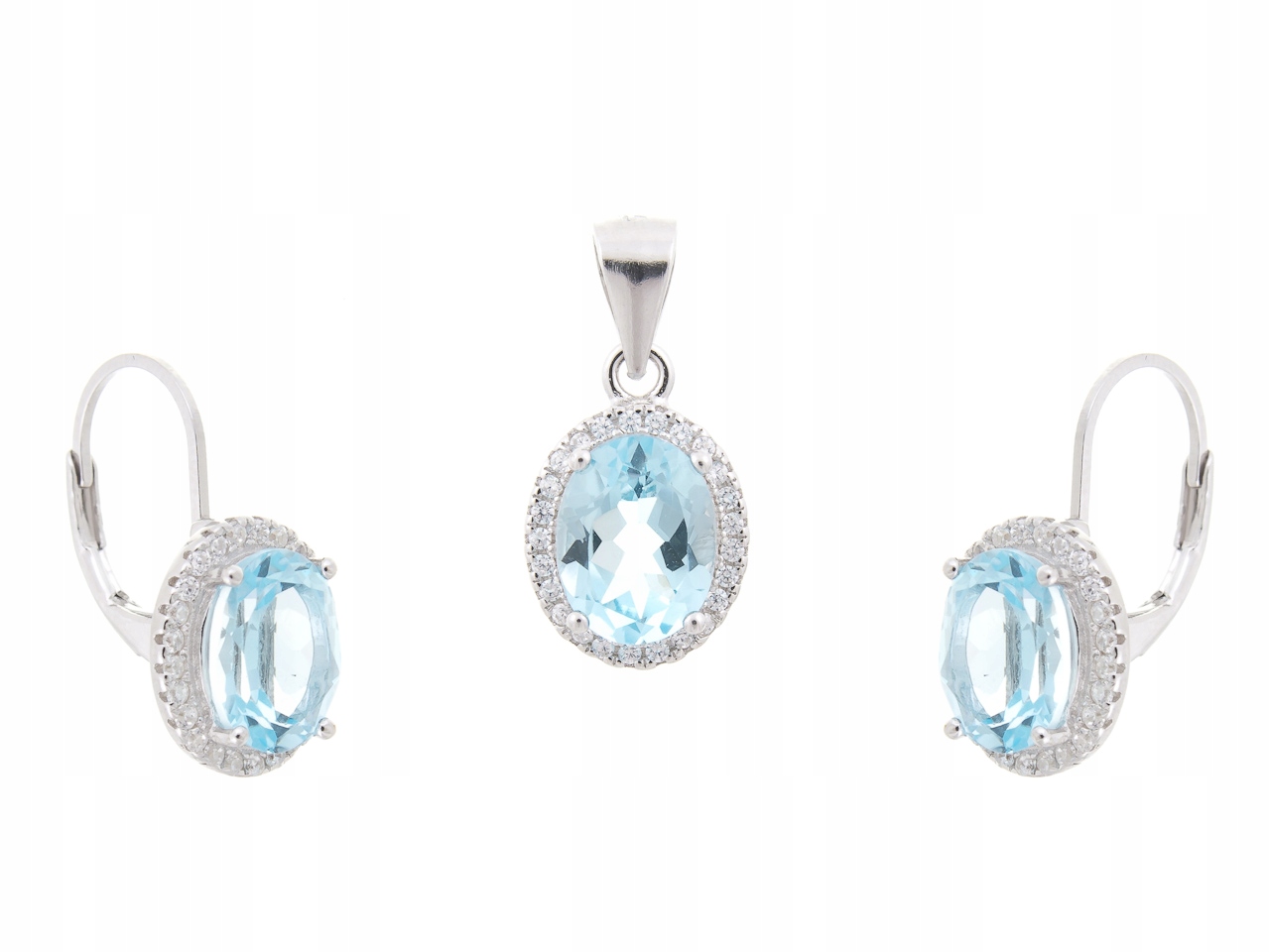 Stříbrná Souprava Markýza Světle Modrý Topaz Přírodní Dárek